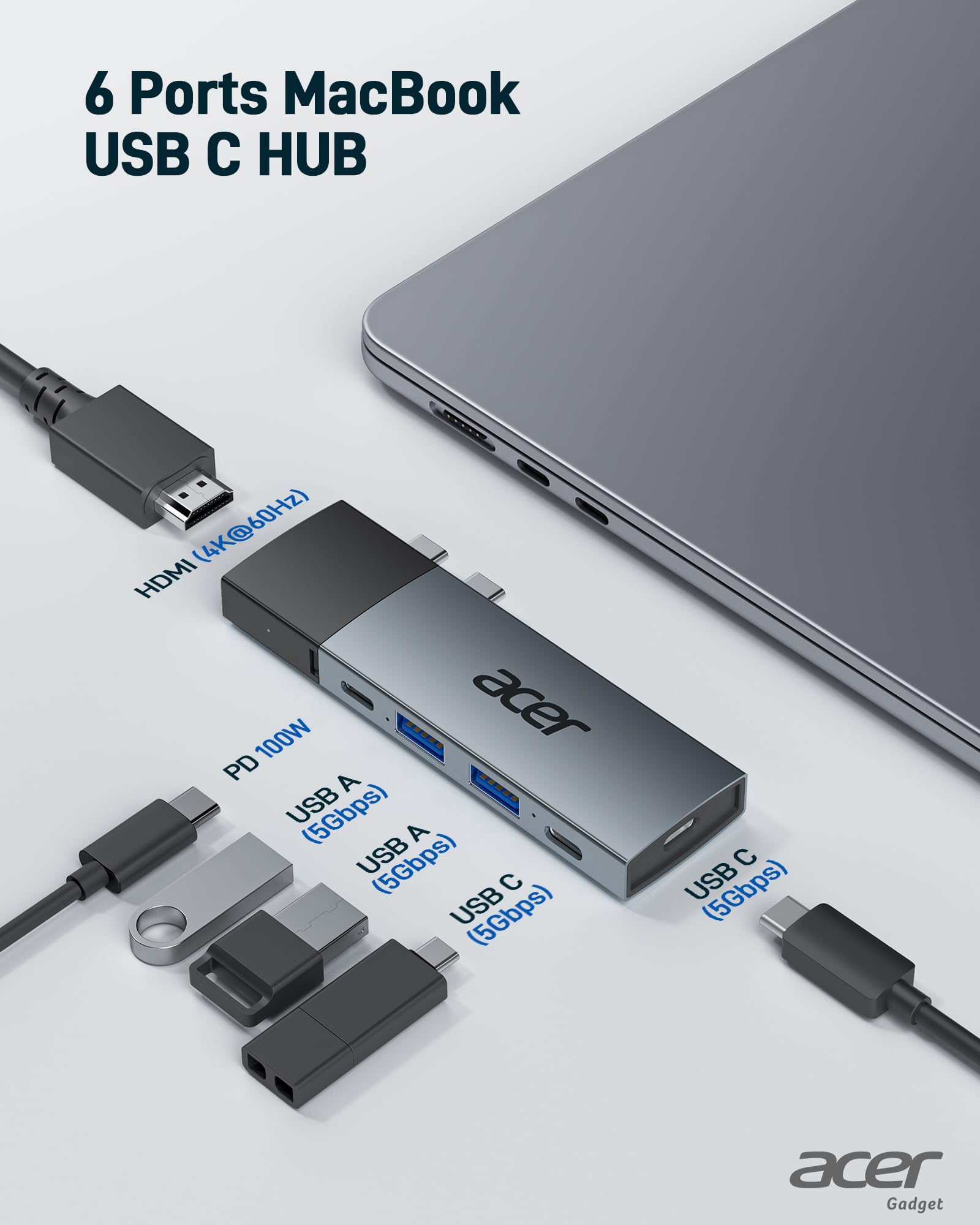 Foto 3 pulgar | Adaptador Multipuerto Usb C Acer Para Macbook Pro/air 6 En 2 Negro - Venta Internacional.