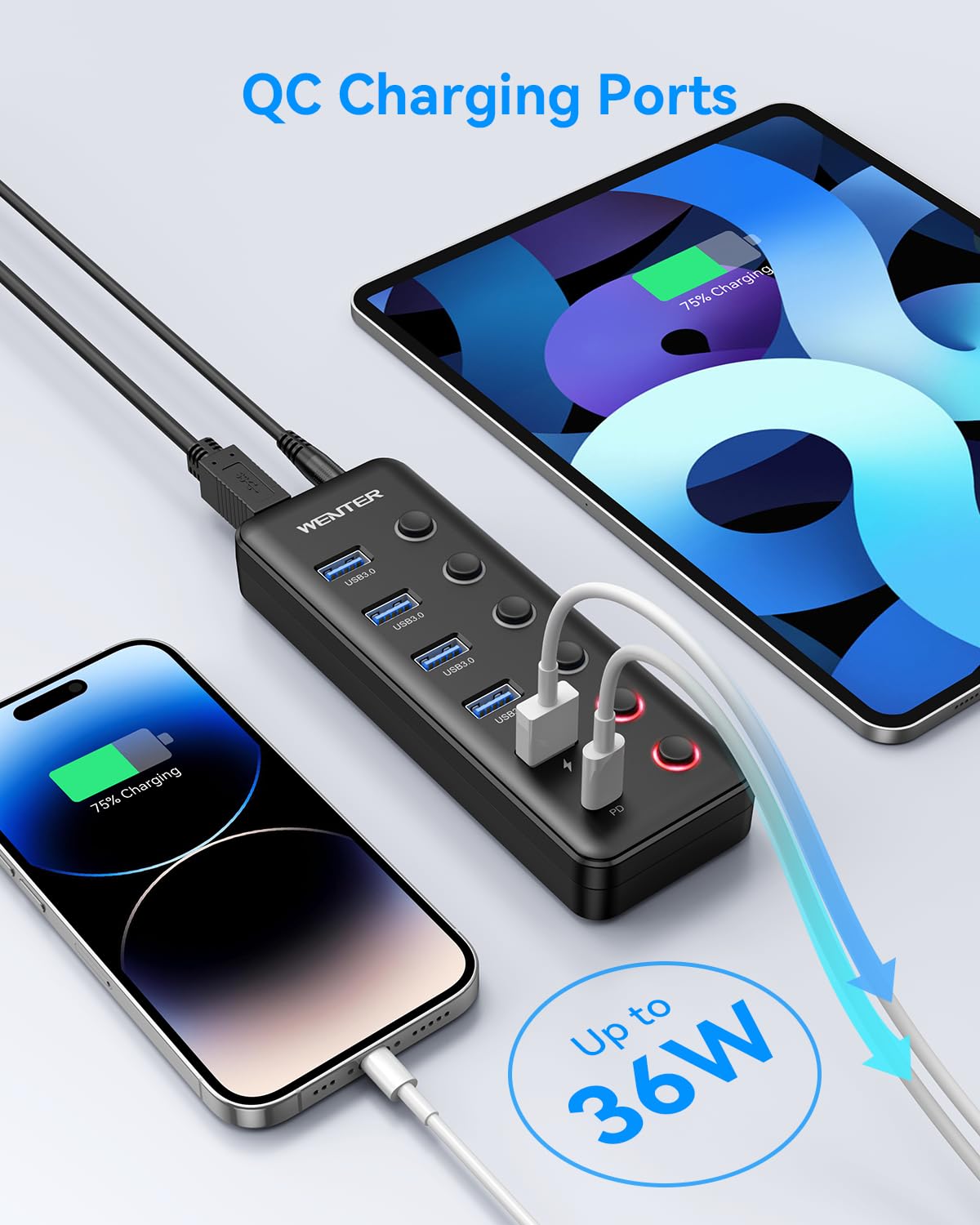 Foto 4 pulgar | Divisor Usb Hub Wenter Usb 3.0 De 6 Puertos Con 4 Puertos De Datos Y 2 De Carga - Venta Internacional.