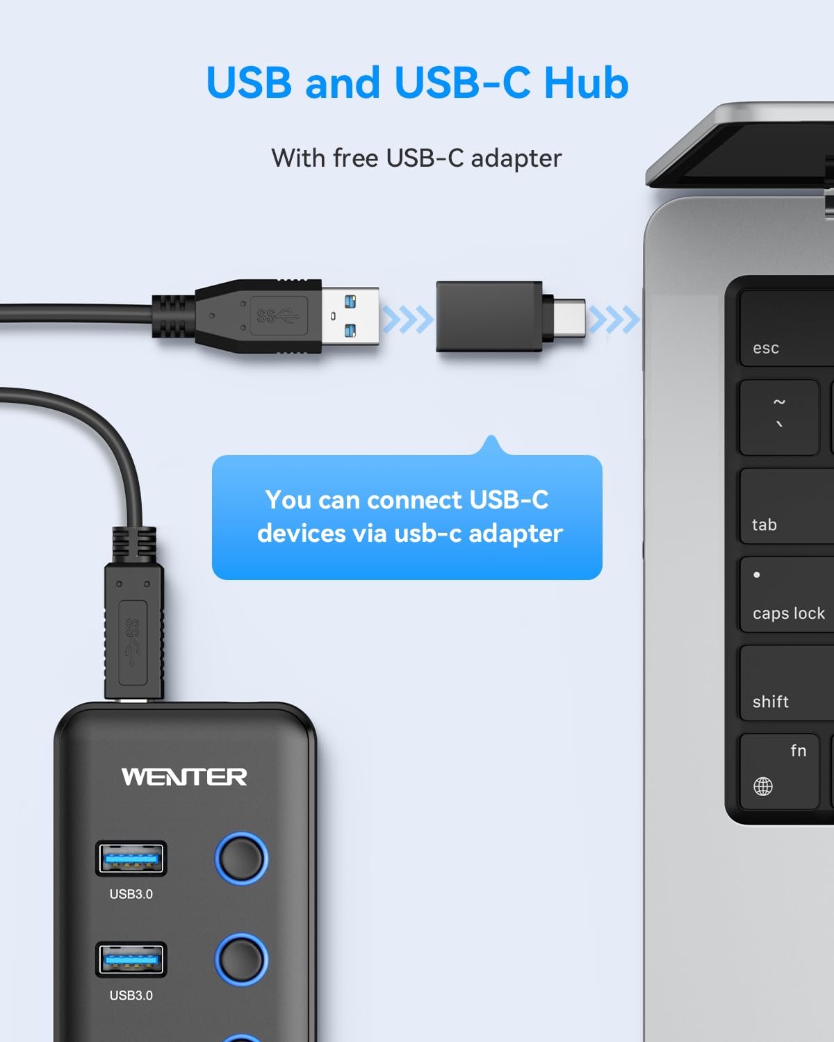 Foto 8 pulgar | Divisor Usb Hub Wenter Usb 3.0 De 6 Puertos Con 4 Puertos De Datos Y 2 De Carga - Venta Internacional.