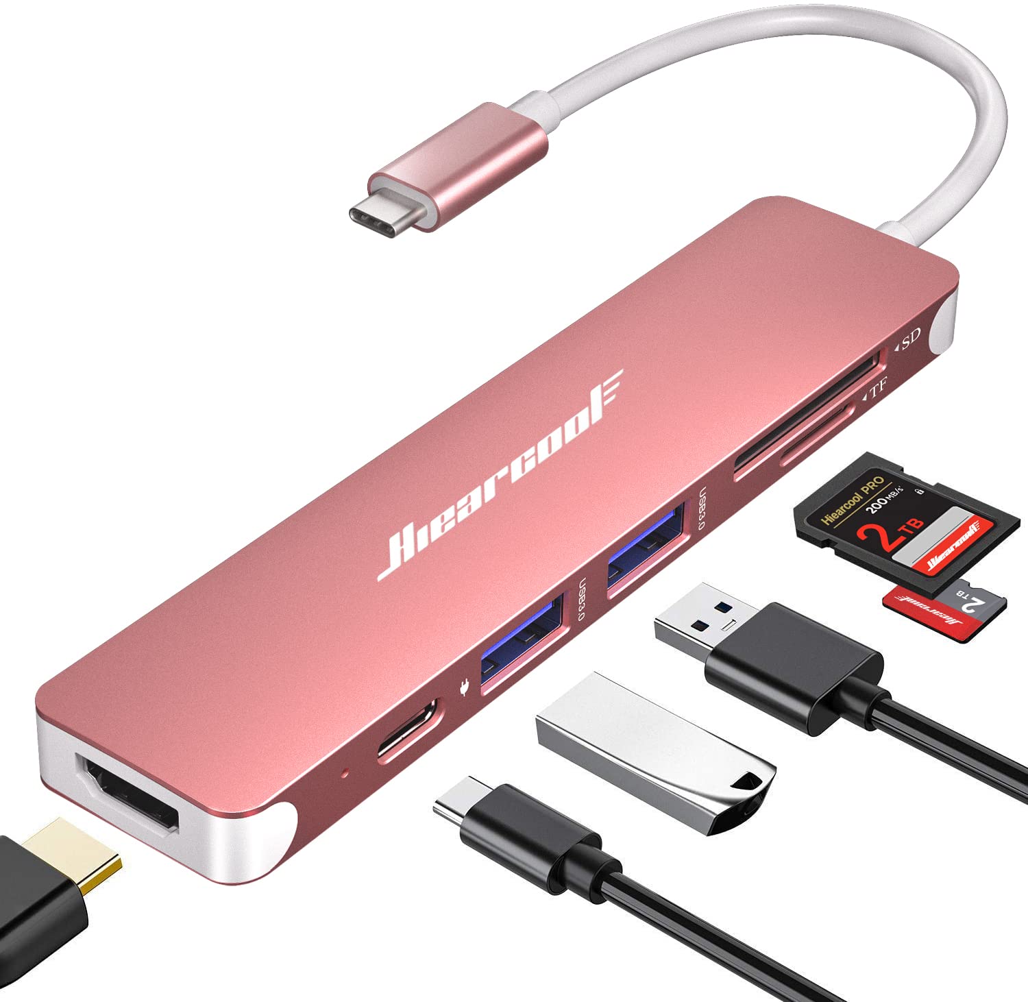 Hub Usb C Hiearcool 7 En 1 Con Hdmi 4k  Usb 3.0  Sd/tf  Oro Rosa - Venta Internacional.