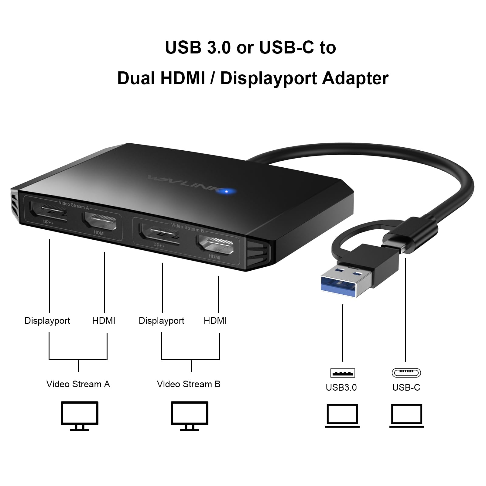 Foto 3 pulgar | Adaptador Usb C Y Usb 3.0 A Displayport/hdmi 4k Dual Wavlink - Venta Internacional.
