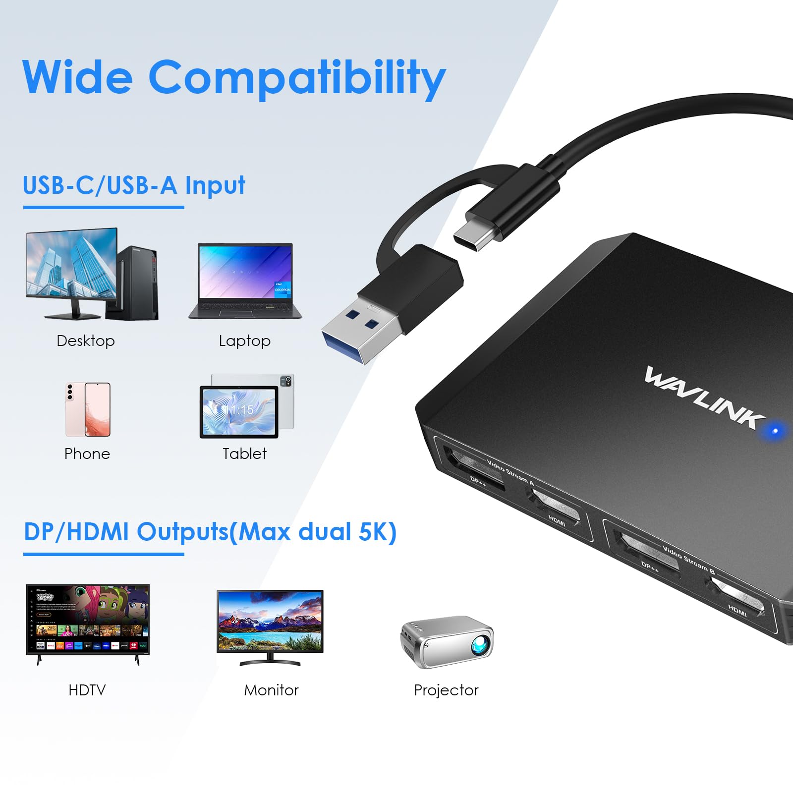 Foto 6 pulgar | Adaptador Usb C Y Usb 3.0 A Displayport/hdmi 4k Dual Wavlink - Venta Internacional.