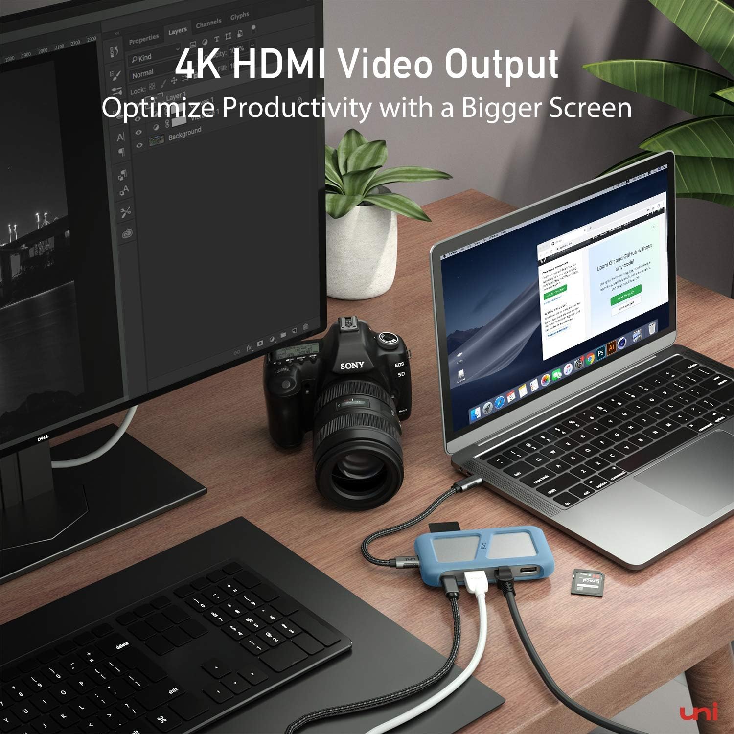Foto 5 | Adaptador Multipuerto Usb C Hub Uni 8 En 1 Con 4k Hdmi 1 Gbps Ethernet - Venta Internacional.