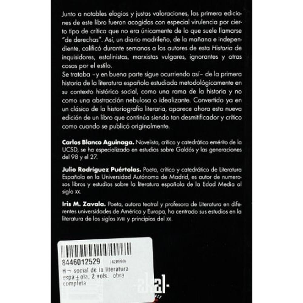 Foto 2 | Historia Social De La Literatura Española (2 Volúmenes)