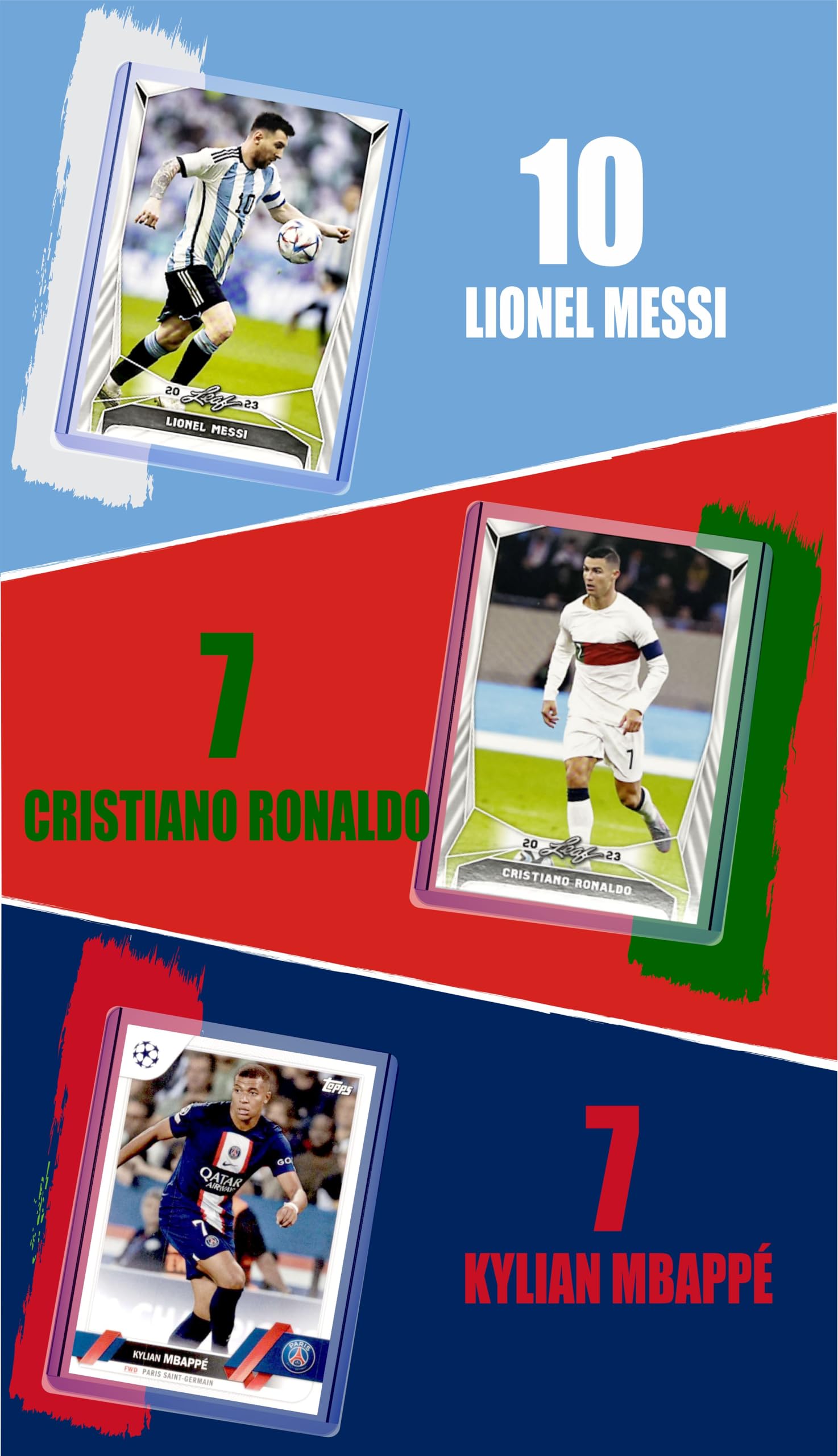 Foto 3 pulgar | Tarjetas Coleccionables De Fútbol G.o.a.t Chaser Lionel Messi Cristiano Ronaldo Kylian Mbappe - Venta Internacional.