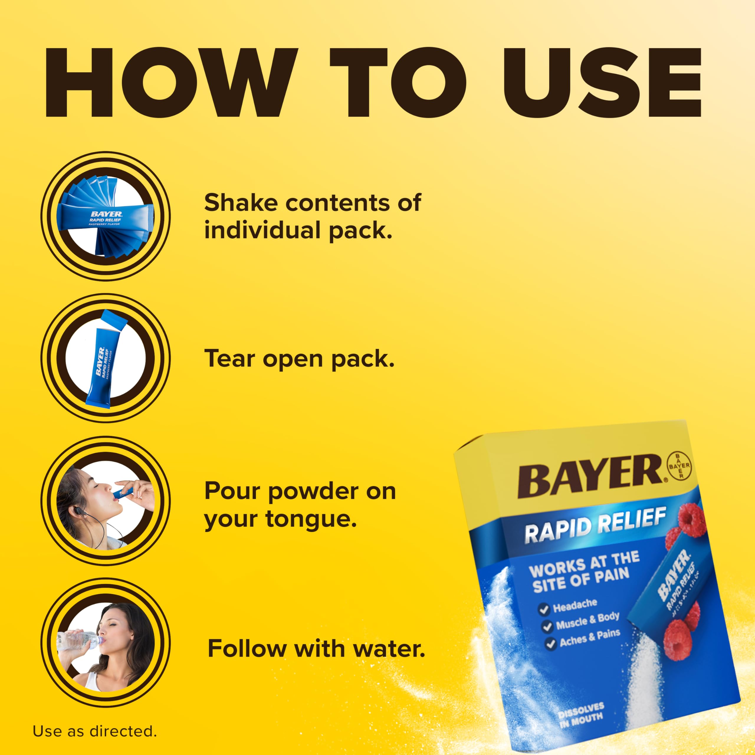 Foto 4 pulgar | Pain Relief Bayer Rapid Relief En Polvo, 30 Unidades, Frambuesas - Venta Internacional.