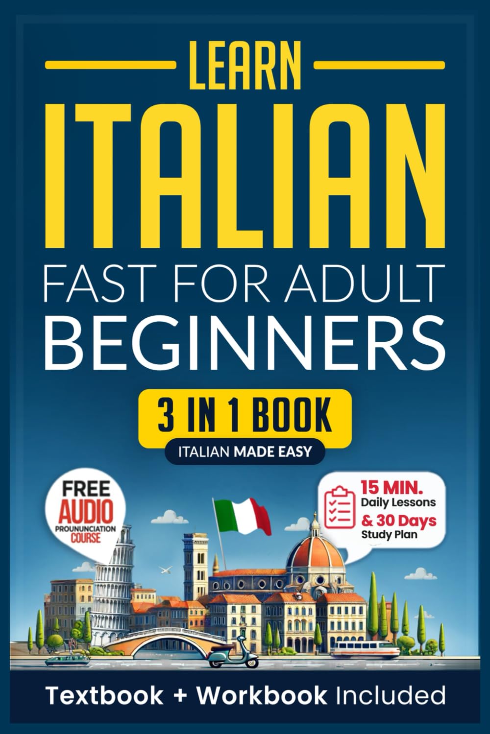 Foto 1 | Cuaderno De Ejercicios Aprende Italiano Rápido Para Adultos Principiantes 3 En 1 Y Fácil - Venta Internacional.