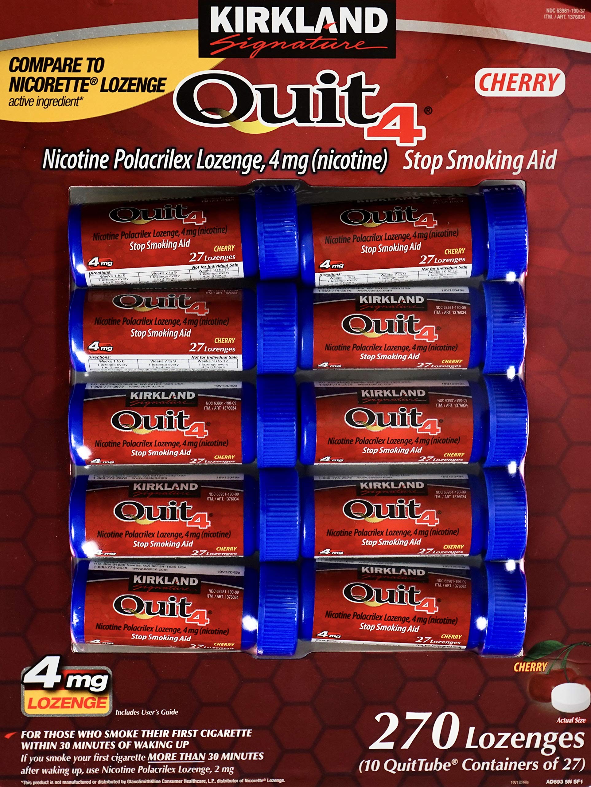 Foto 2 pulgar | Pastillas De Nicotina Polacrilex Kirkland Signature Quit 4 Cherry - Venta Internacional.