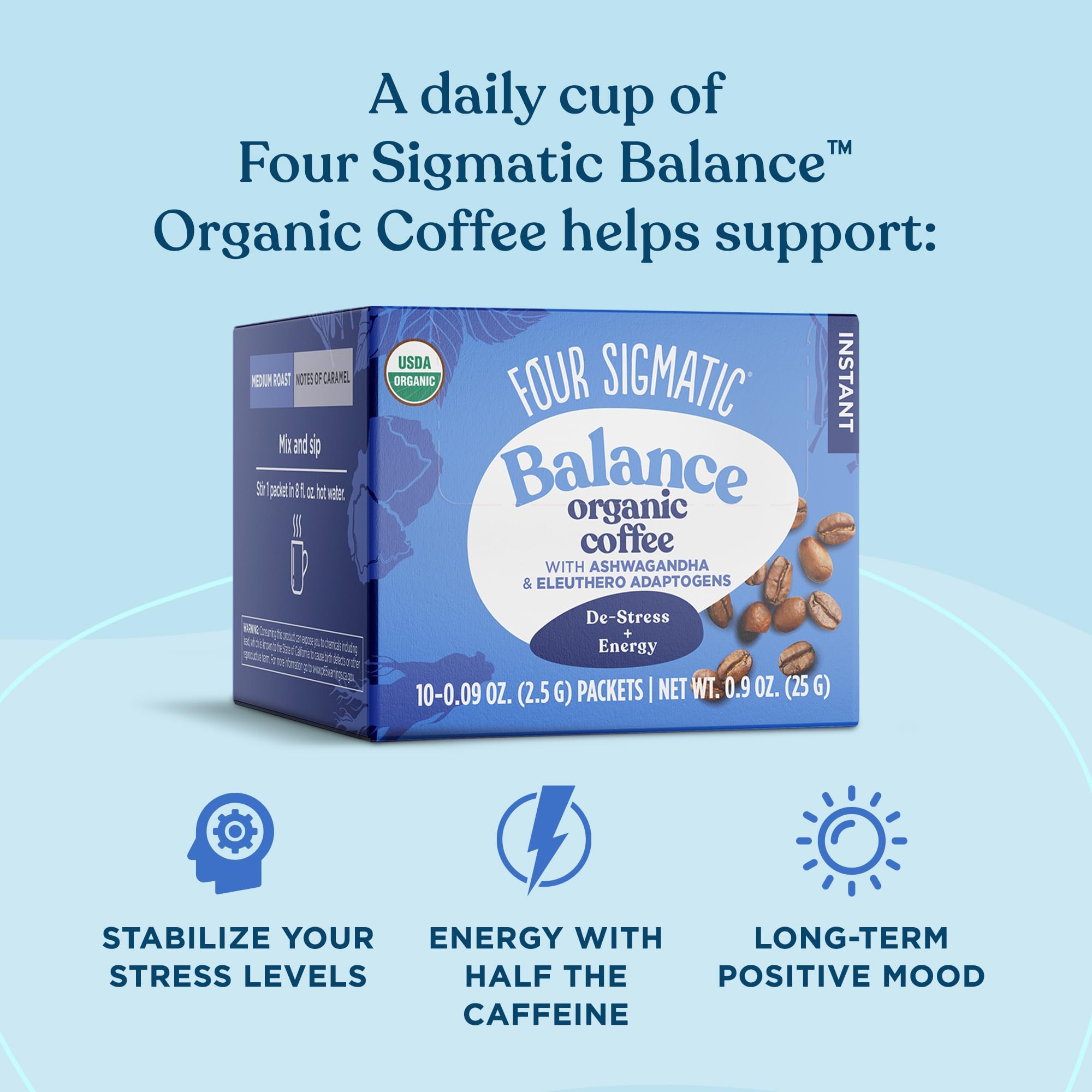Foto 3 pulgar | Café Four Sigmatic, Adaptógeno Instantáneo Orgánico, Tostado Medio - Venta Internacional.