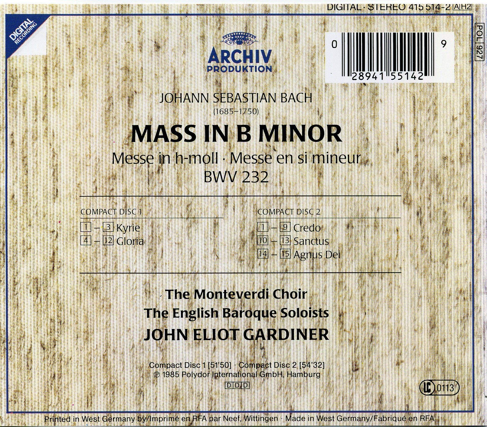 Foto 3 pulgar | Cd De Música: Misa De Bach En Si Menor De Gardiner/barroco Inglés - Venta Internacional.