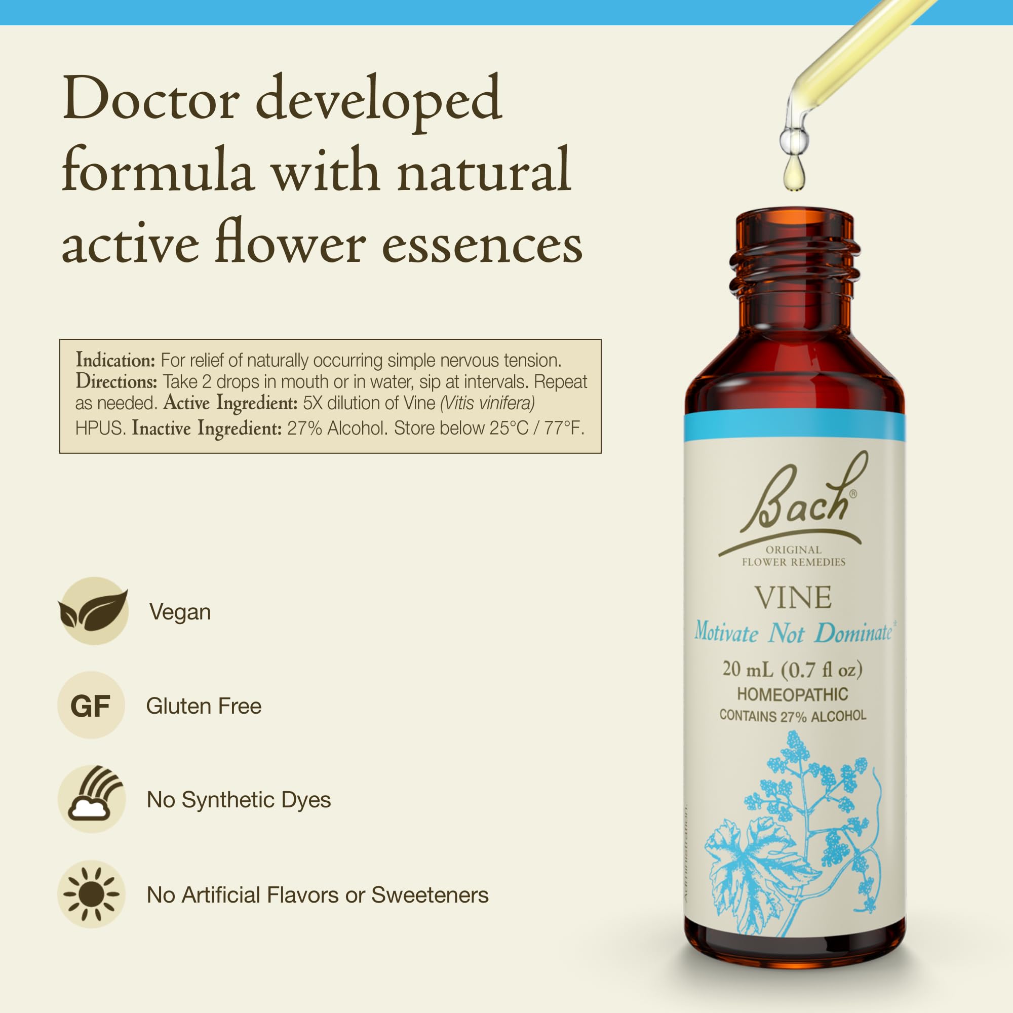 Foto 2 | Flower Essence Bach Original Vine  20 Ml  Vegano  Sin Gluten Y Sin Azúcar - Venta Internacional.