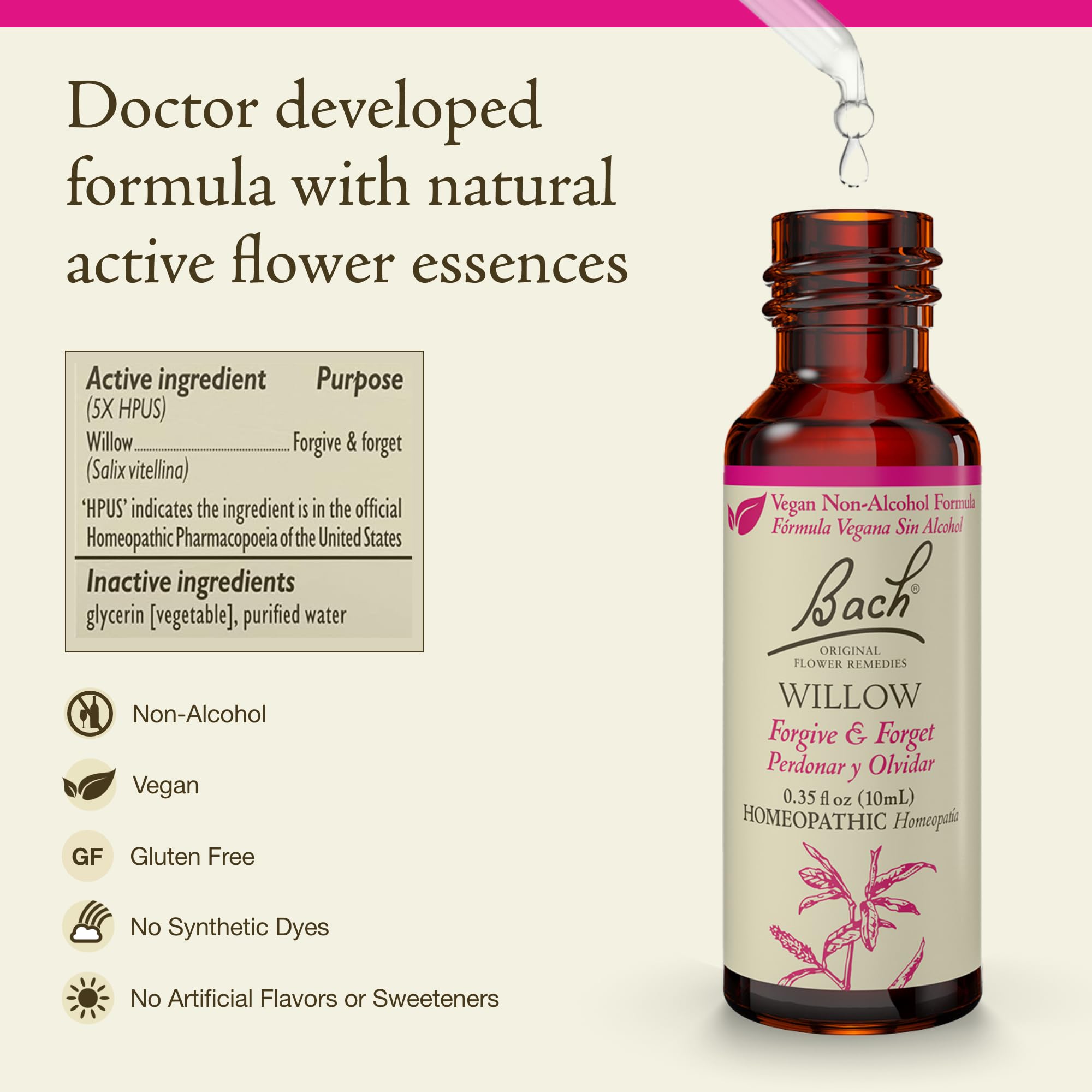 Foto 3 pulgar | Fórmula Sin Alcohol De Flower Essence Bach Original Willow De 10 Ml - Venta Internacional.