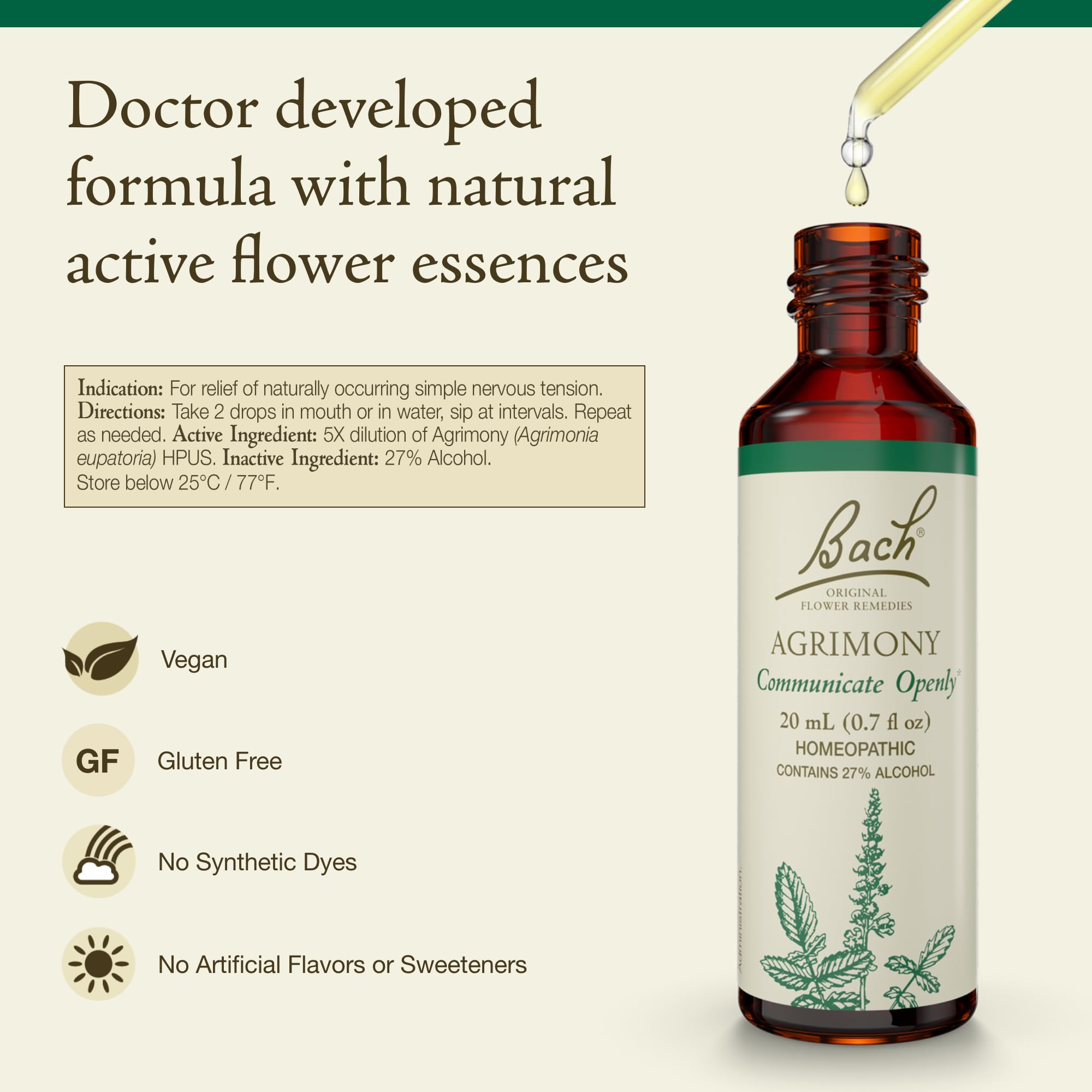 Foto 3 pulgar | Esencia Floral Bach Original Agrimony  20 Ml  Vegana  Sin Gluten - Venta Internacional.