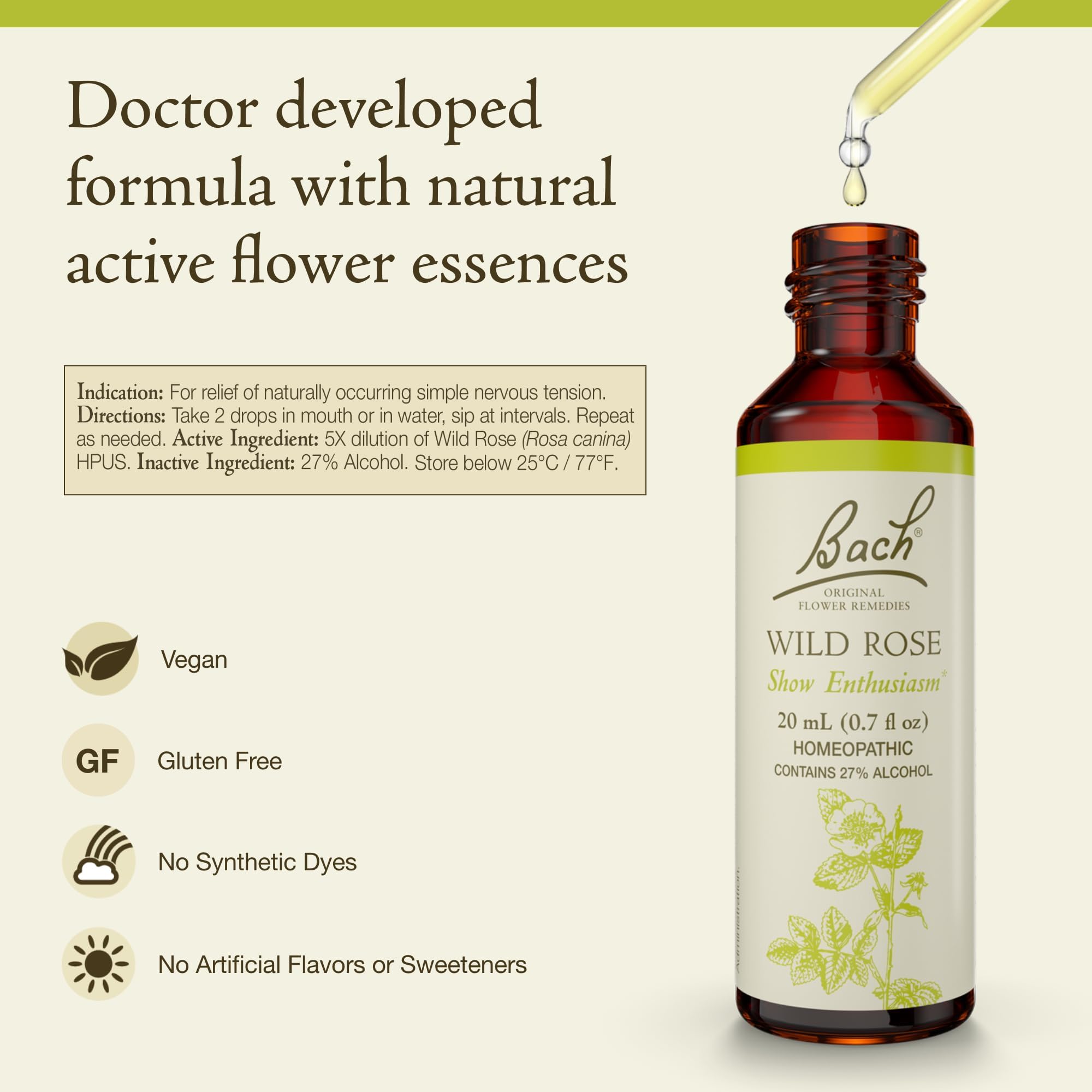 Foto 3 pulgar | Esencia Floral Bach Original Wild Rose  20 Ml  Vegana  Sin Gluten - Venta Internacional.