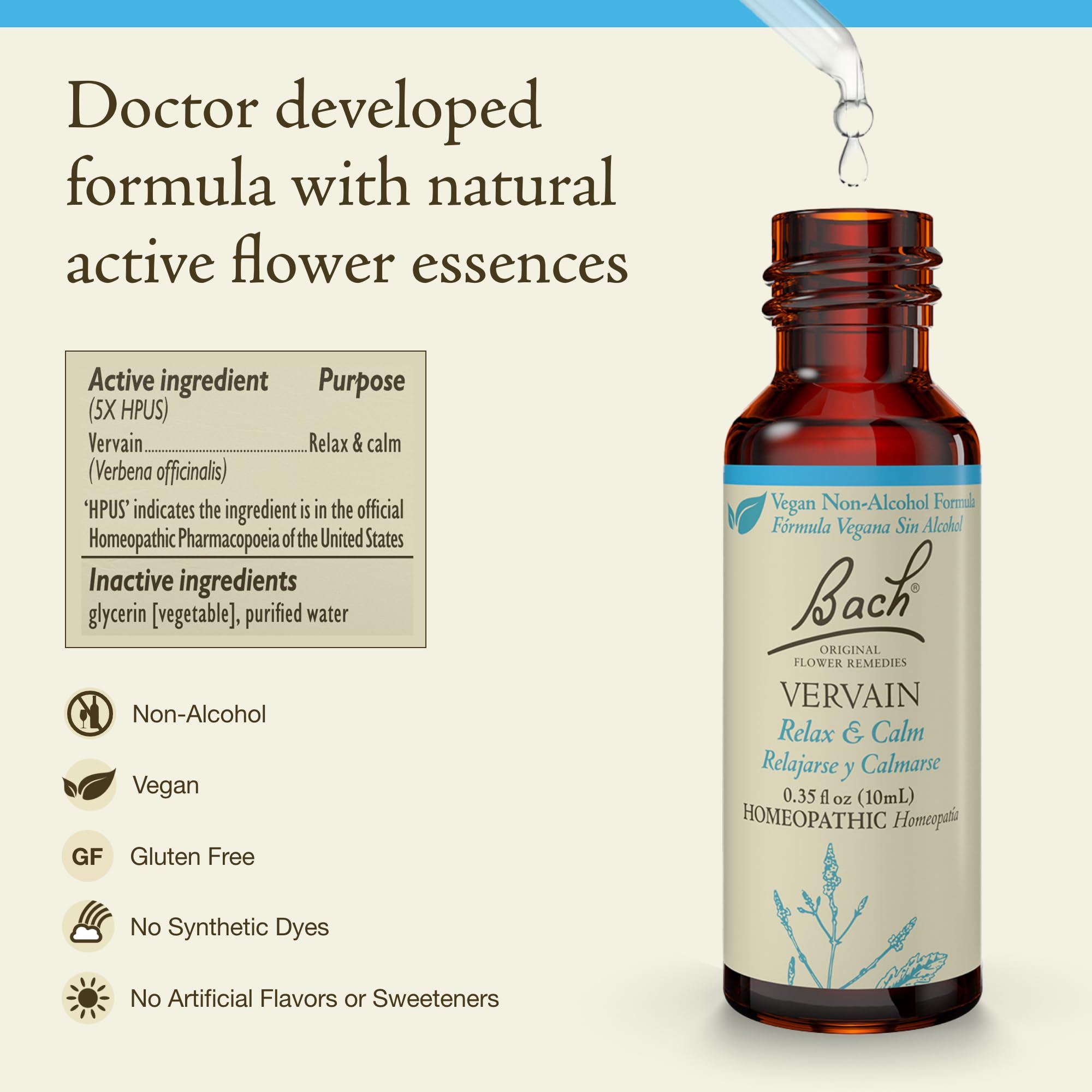 Foto 3 pulgar | Fórmula Sin Alcohol De Flower Essence Bach Original Vervain De 10 Ml - Venta Internacional.