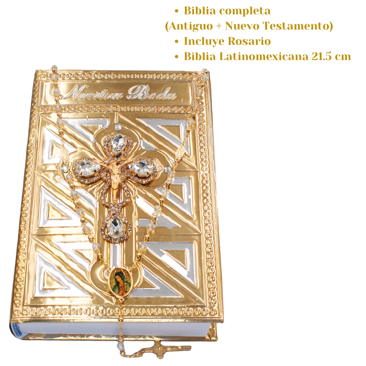 Foto 5 pulgar | Biblia Y Rosario Matrimonio Boda Repujado 21.5 Cm Nb Grande