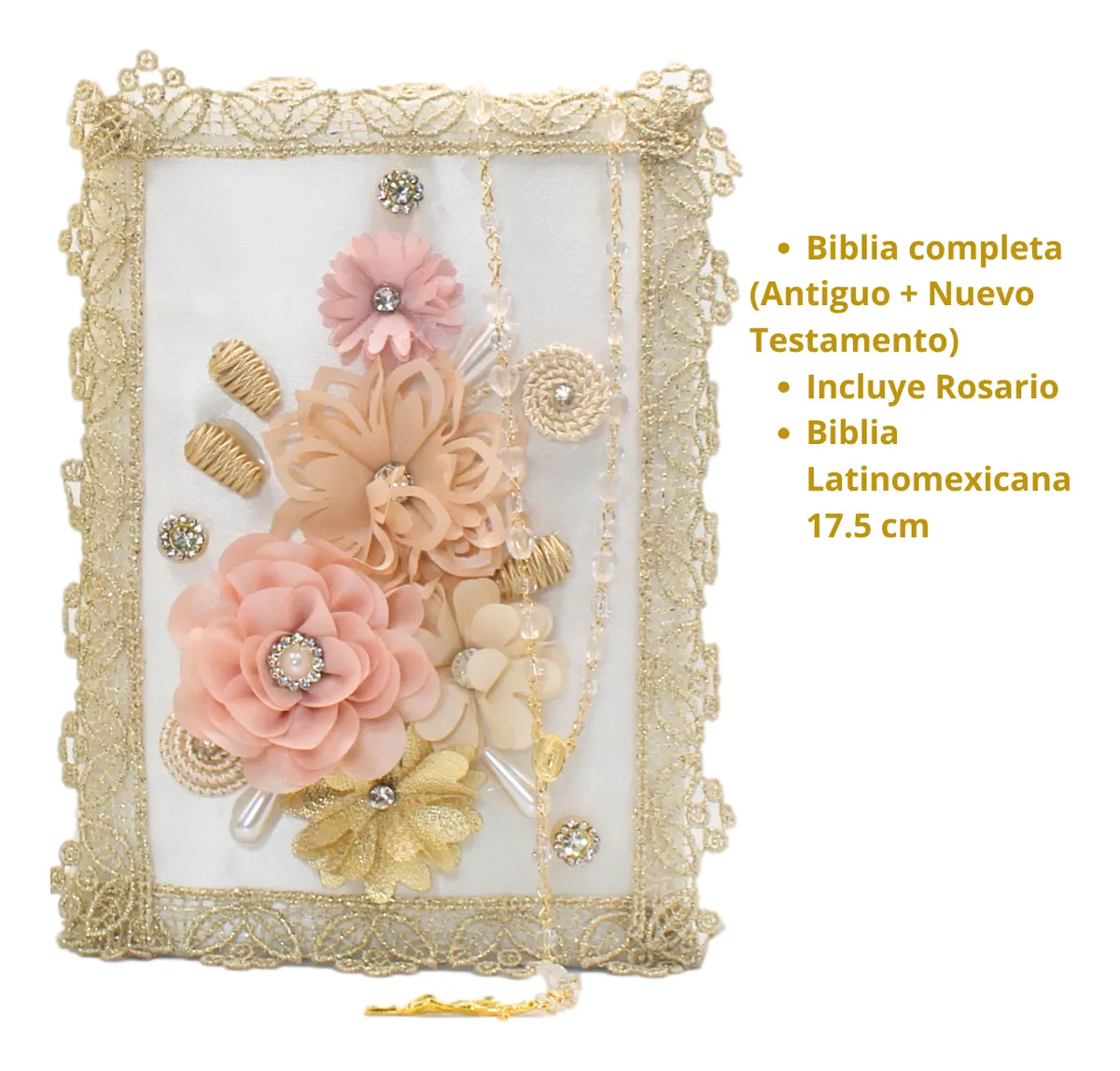 Foto 4 pulgar | Kit Primera Comunión Vela Biblia Rosario Flor Tejida Ad