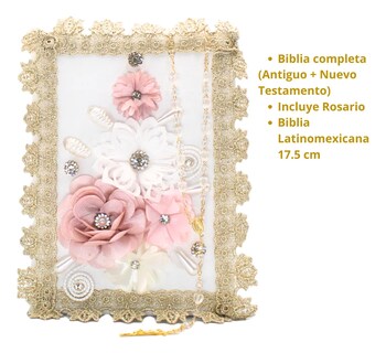 Foto 3 | Kit Primera Comunión Vela Biblia Rosario Flor Tejida Blanca