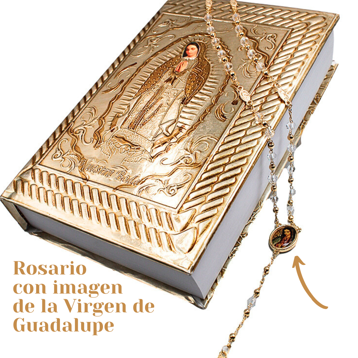 Foto 4 pulgar | Biblia Boda Matrimonio Repujado Oro + Rosario Cristal Avox