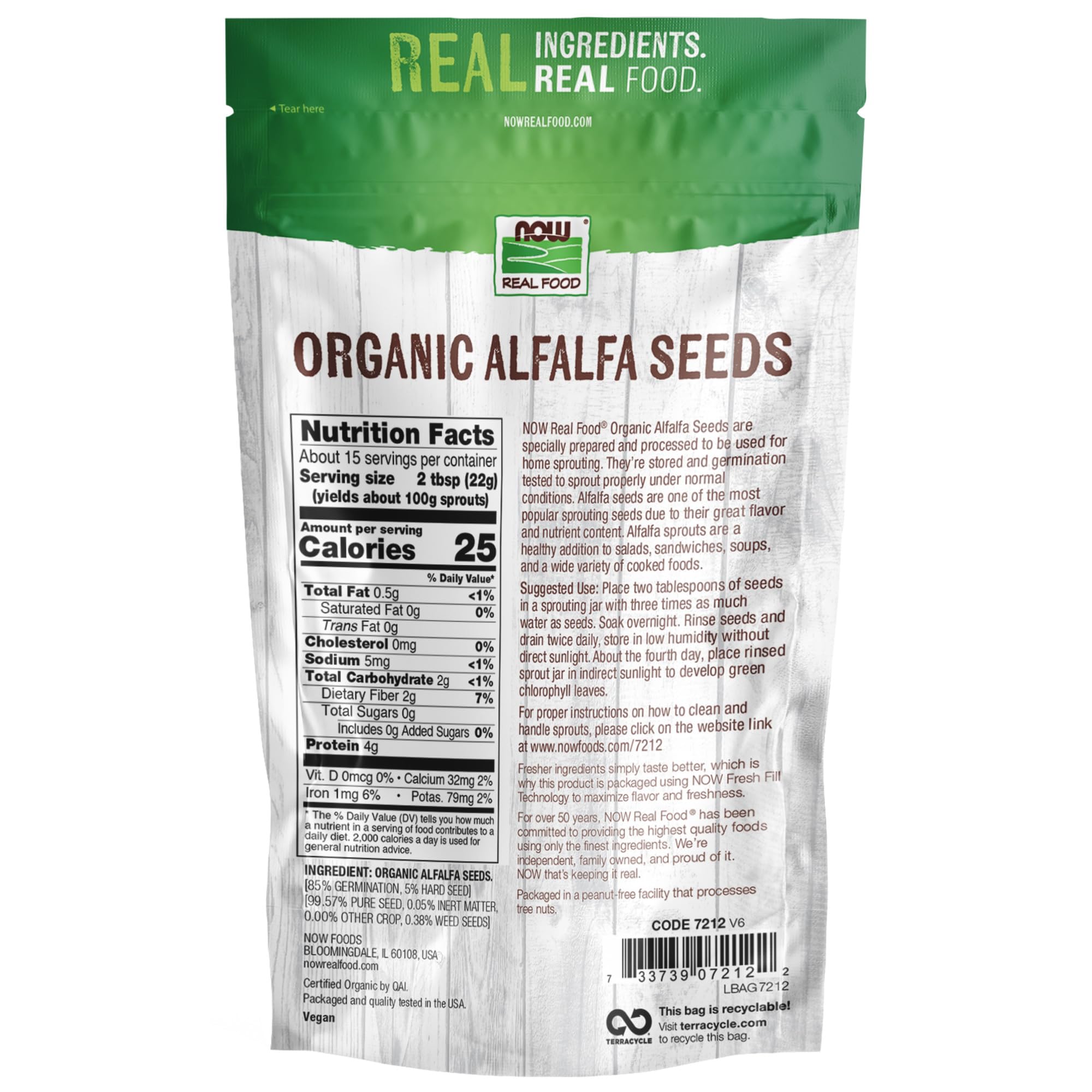 Foto 3 pulgar | Semillas De Alfalfa Para Germinar Now Foods Organic  340 Ml  Ee. Uu. - Venta Internacional.