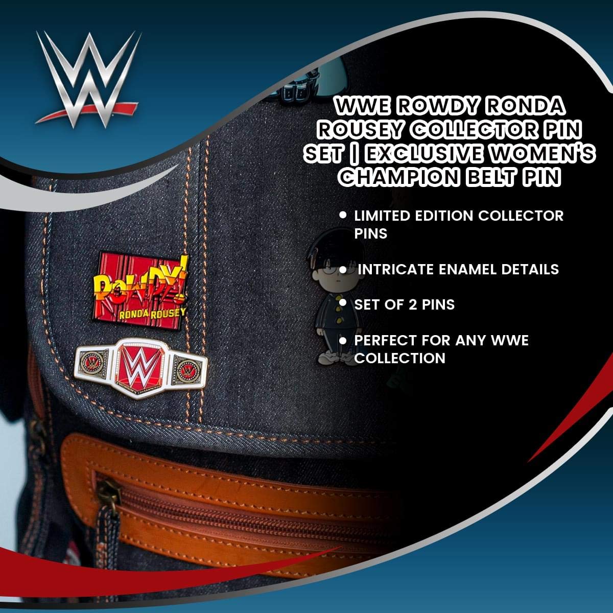 Foto 6 pulgar | Set De Alfileres De Coleccionista Wwe Rowdy Ronda Rousey Campeona Femenina - Venta Internacional.