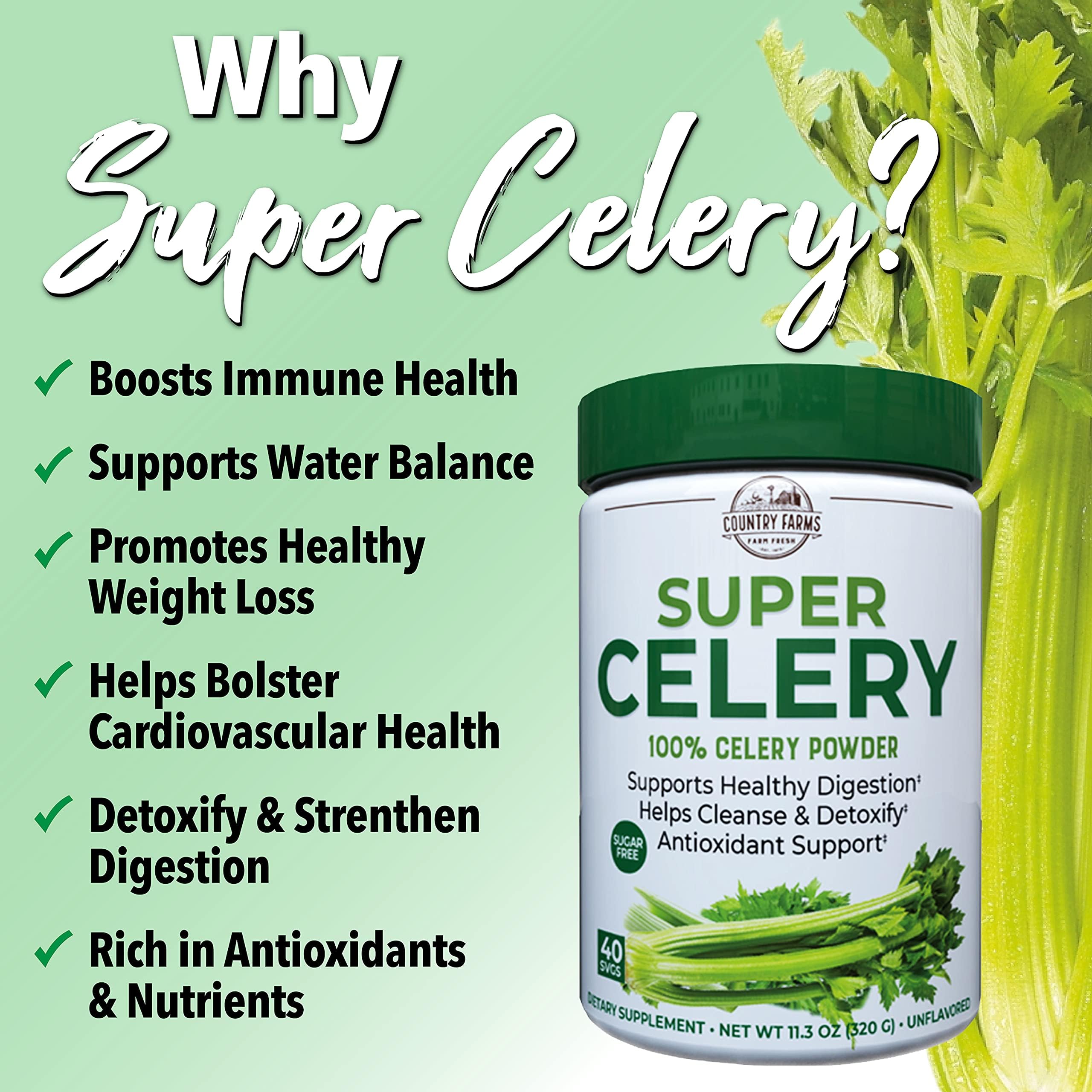 Foto 5 pulgar | Suplemento Country Farms Super Celery Powder 320 Ml - Venta Internacional.