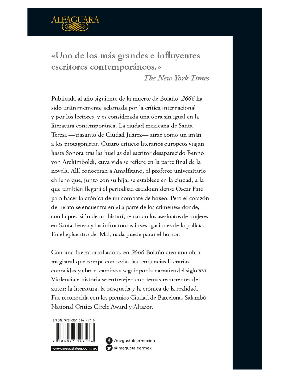 Foto 3 pulgar | 2666 Editorial Alfaguara Autor Roberto Bolaño
