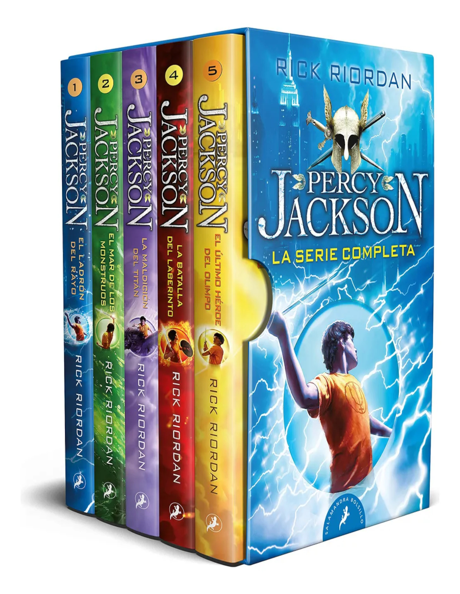 Foto 3 pulgar | Estuche Percy Jackson Y Los Dioses Del Olimpo,  5 Libros  + Termo Güish Gratis