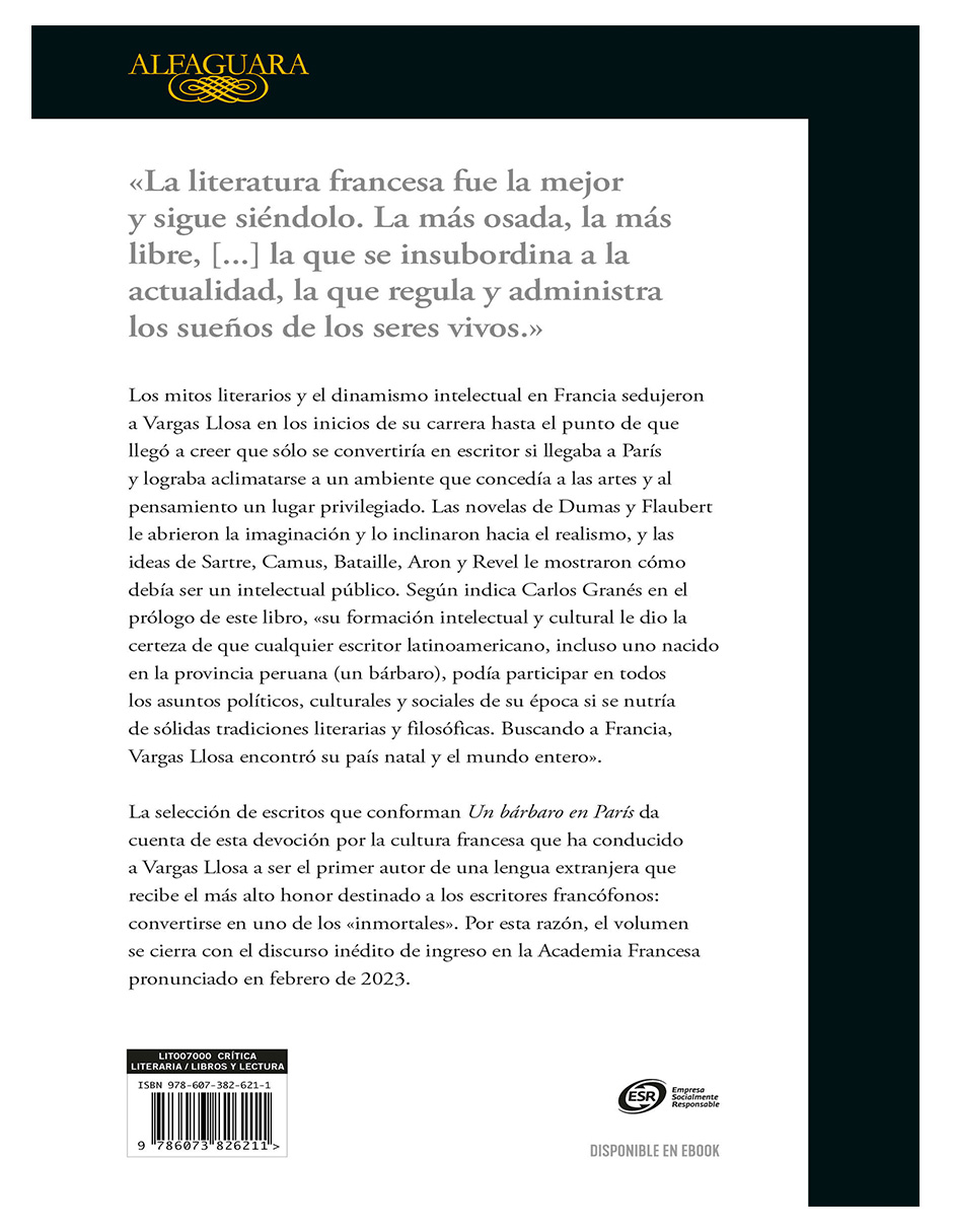 Foto 4 pulgar | Libro Un Bárbaro En París Editorial Alfaguara Autor Mario Vargas Llosa