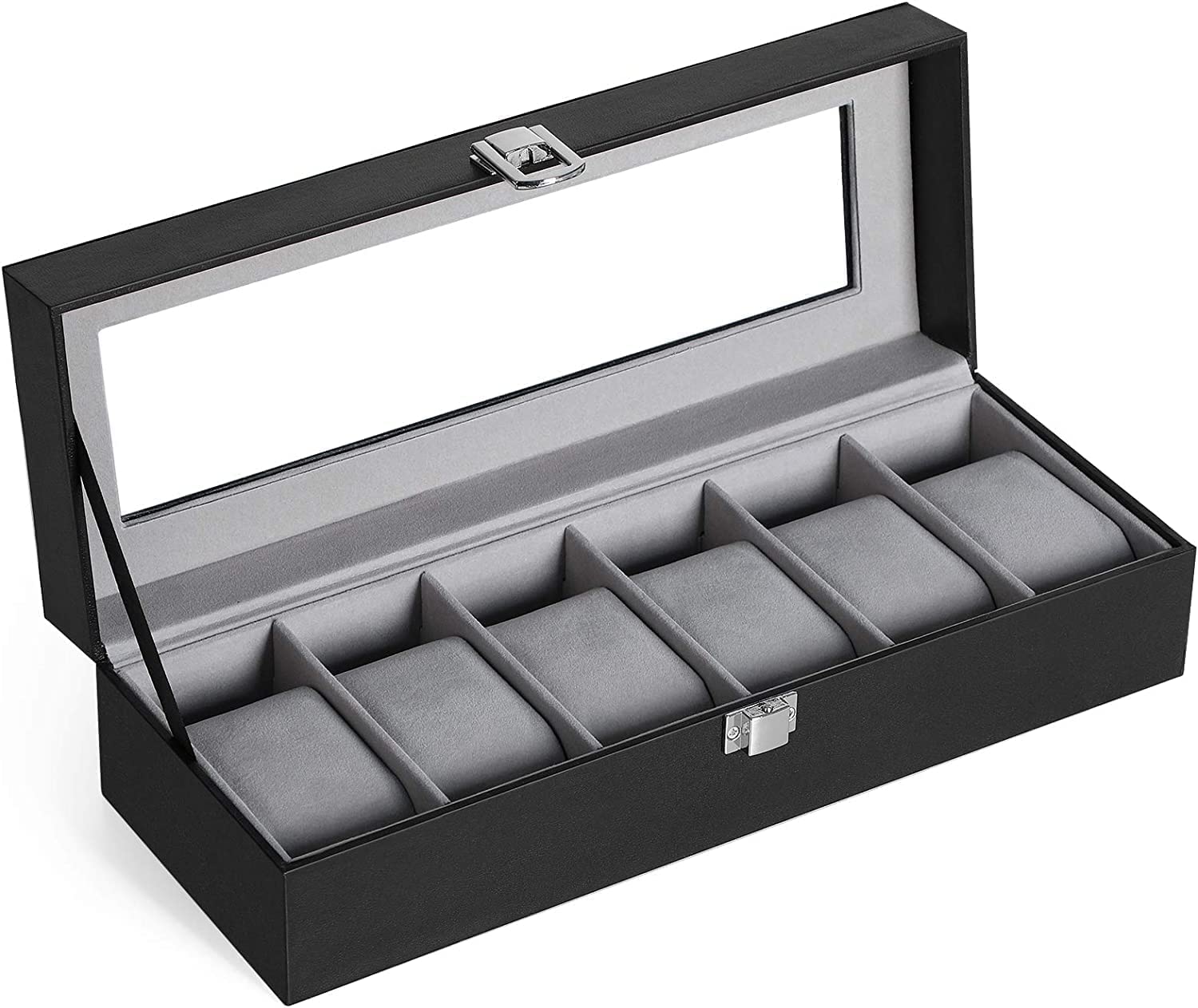 Foto 2 pulgar | Caja Para Relojes Songmics De 6 Compartimentos De Piel Sintética Con Tapa De Cristal