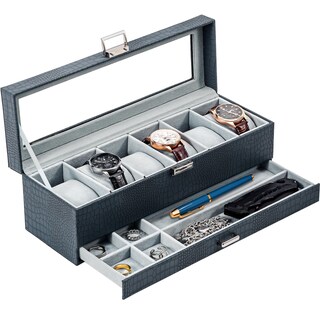 Foto 1 | Watch Box Procase Con 6 Ranuras Y Cajón Para Hombre Y Mujer, Color Azul Cocodrilo - Venta Internacional.