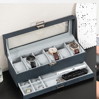 Foto 2 | Watch Box Procase Con 6 Ranuras Y Cajón Para Hombre Y Mujer, Color Azul Cocodrilo - Venta Internacional.