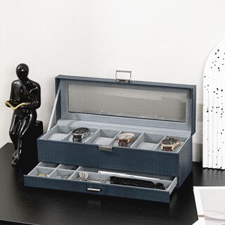 Foto 5 | Watch Box Procase Con 6 Ranuras Y Cajón Para Hombre Y Mujer, Color Azul Cocodrilo - Venta Internacional.