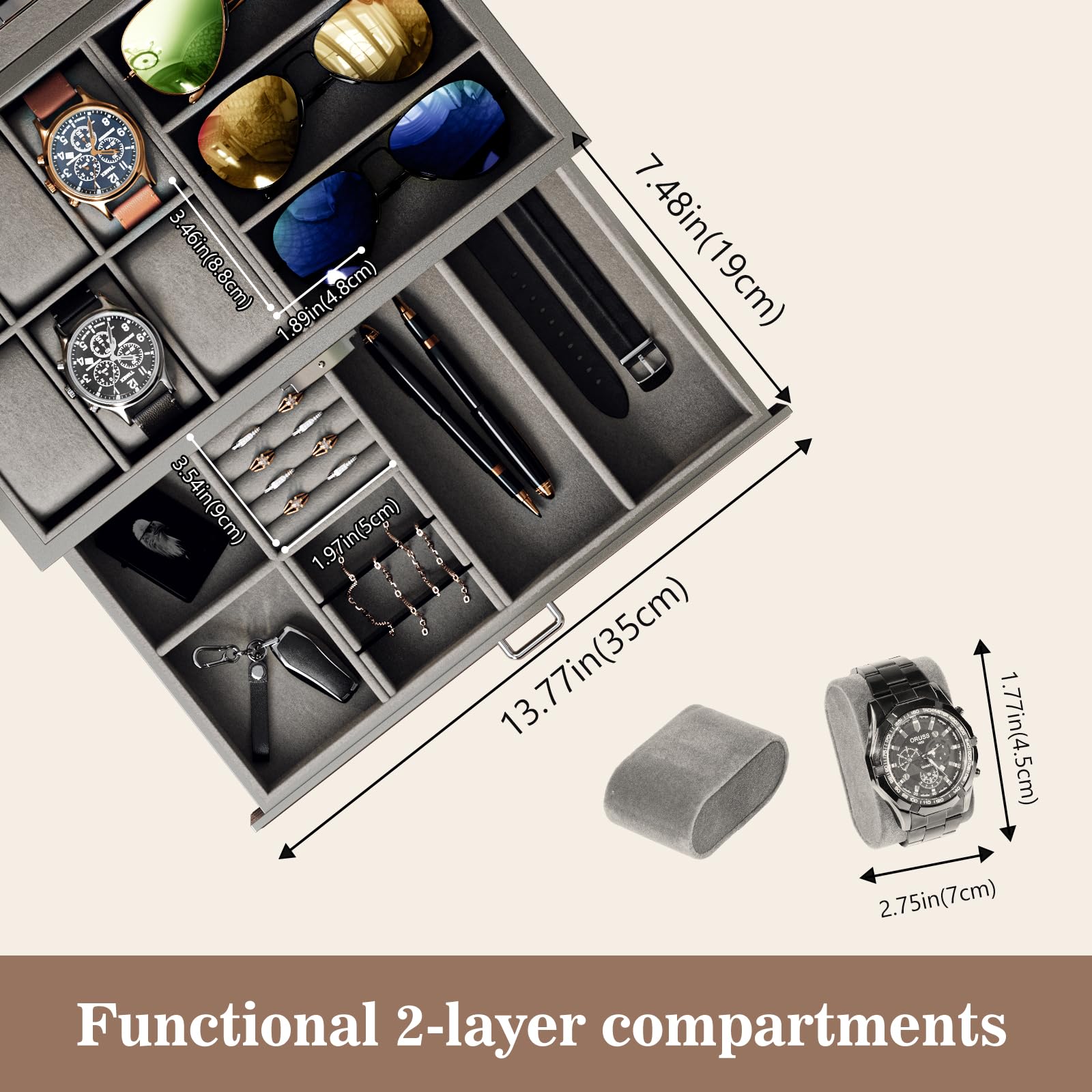 Foto 5 pulgar | Joyero Procase 6 Ranuras Con Acabado Lacado Para Hombre, Color Gris - Venta Internacional.