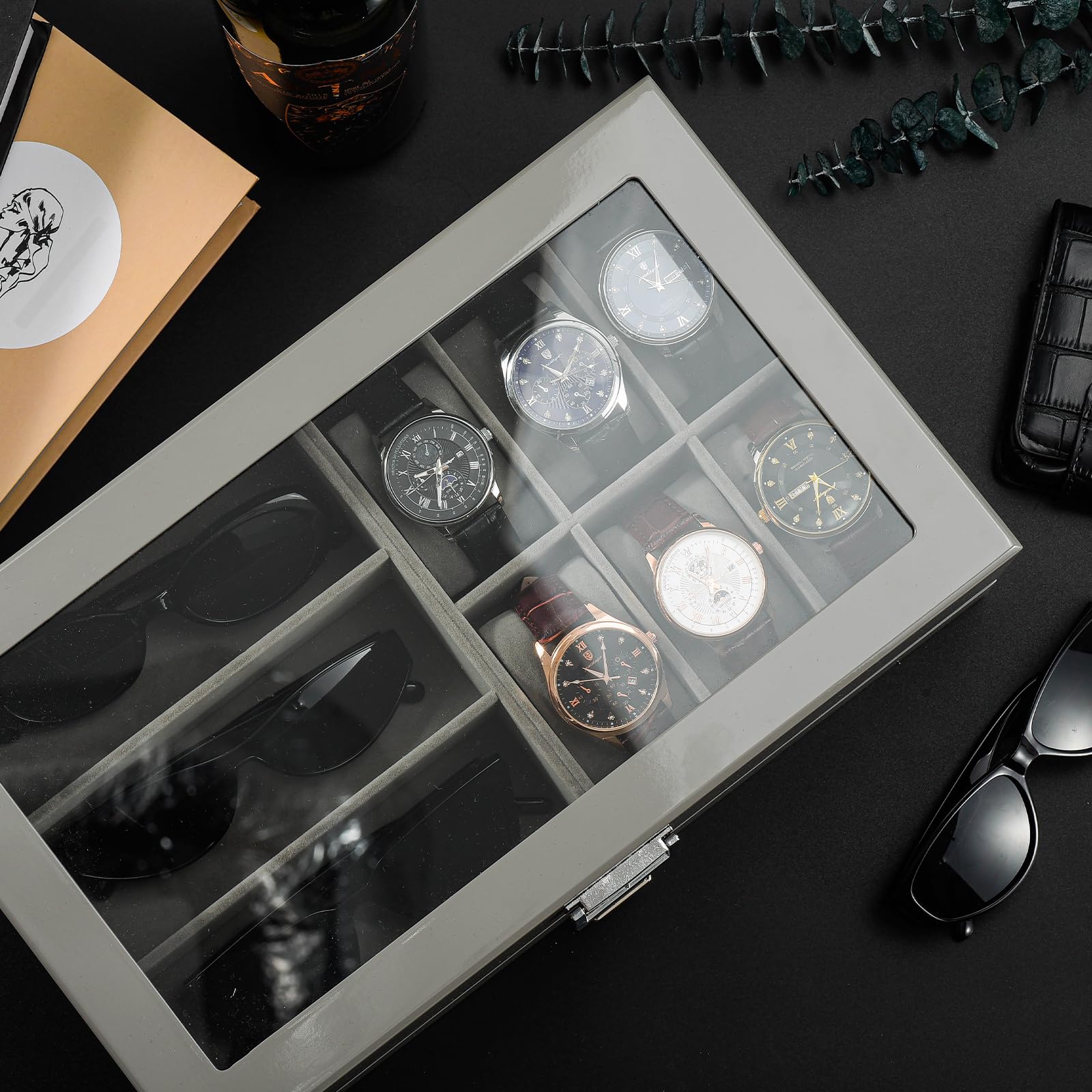Foto 6 | Joyero Procase 6 Ranuras Con Acabado Lacado Para Hombre, Color Gris - Venta Internacional.