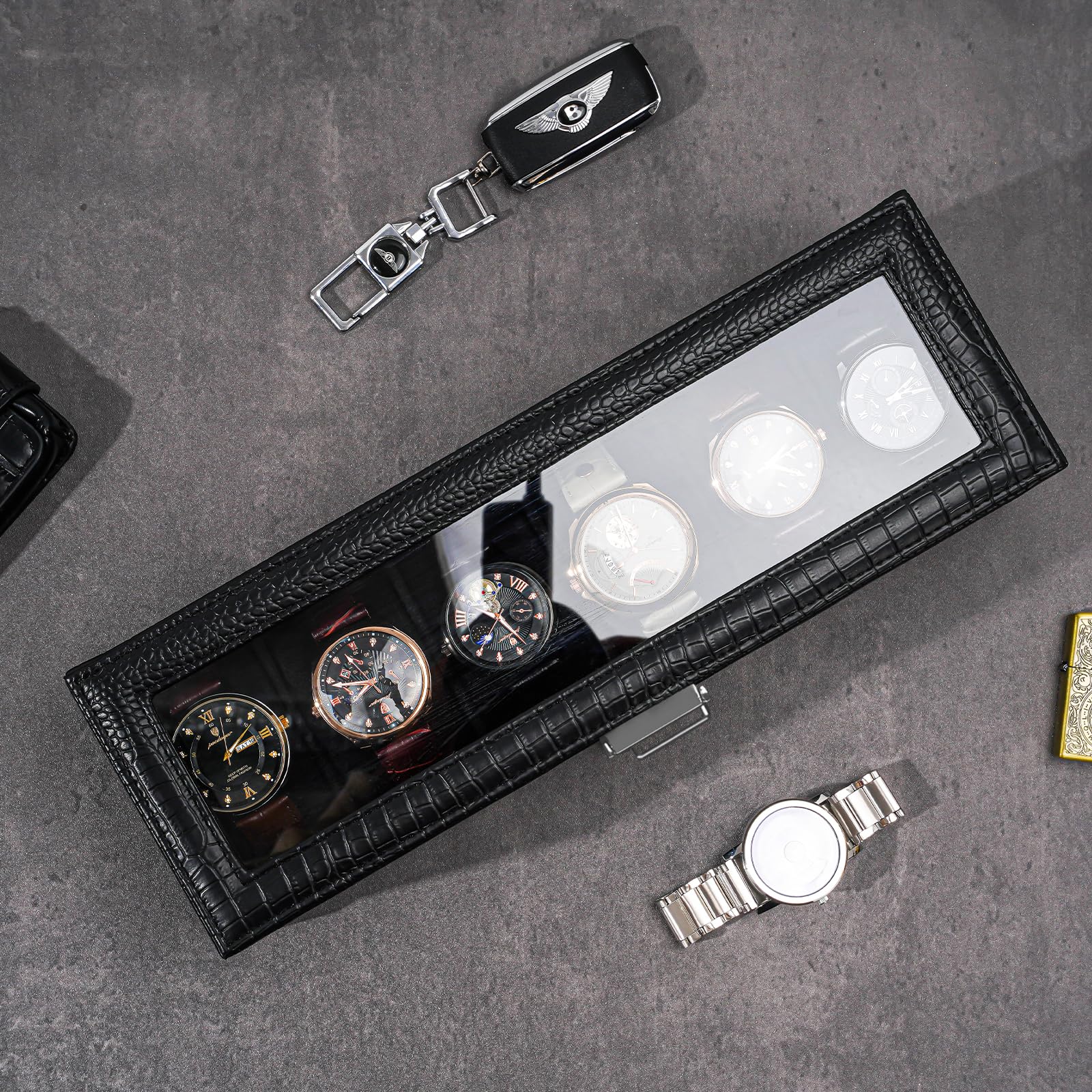 Foto 2 | Estuche Expositor Para Relojes Watch Box Procase De 6 Ranuras Con Cajón Tipo Lagarto - Venta Internacional.