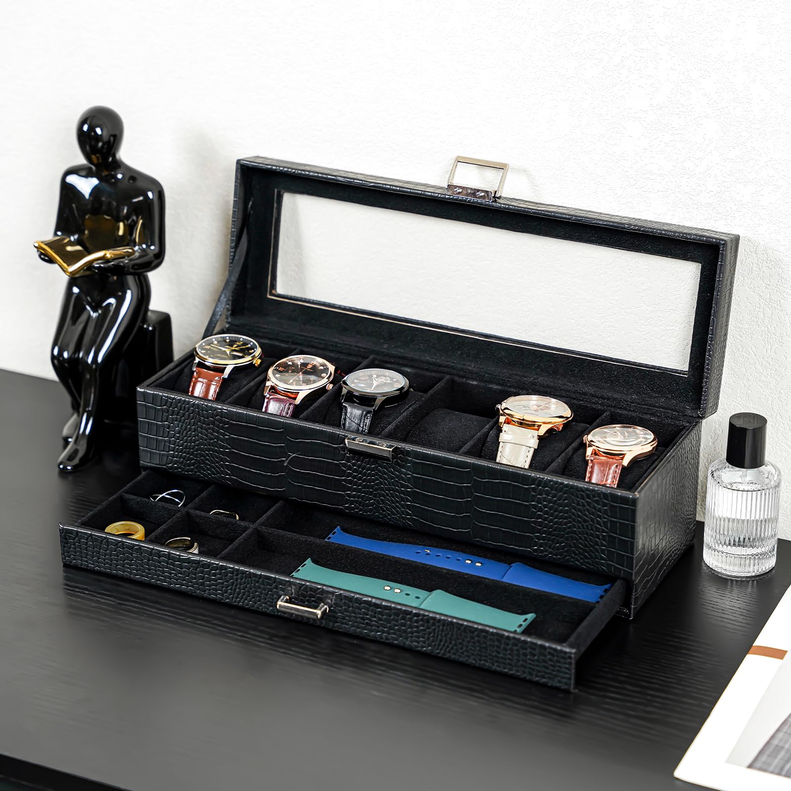 Foto 8 pulgar | Estuche Expositor Para Relojes Watch Box Procase De 6 Ranuras Con Cajón Tipo Lagarto - Venta Internacional.