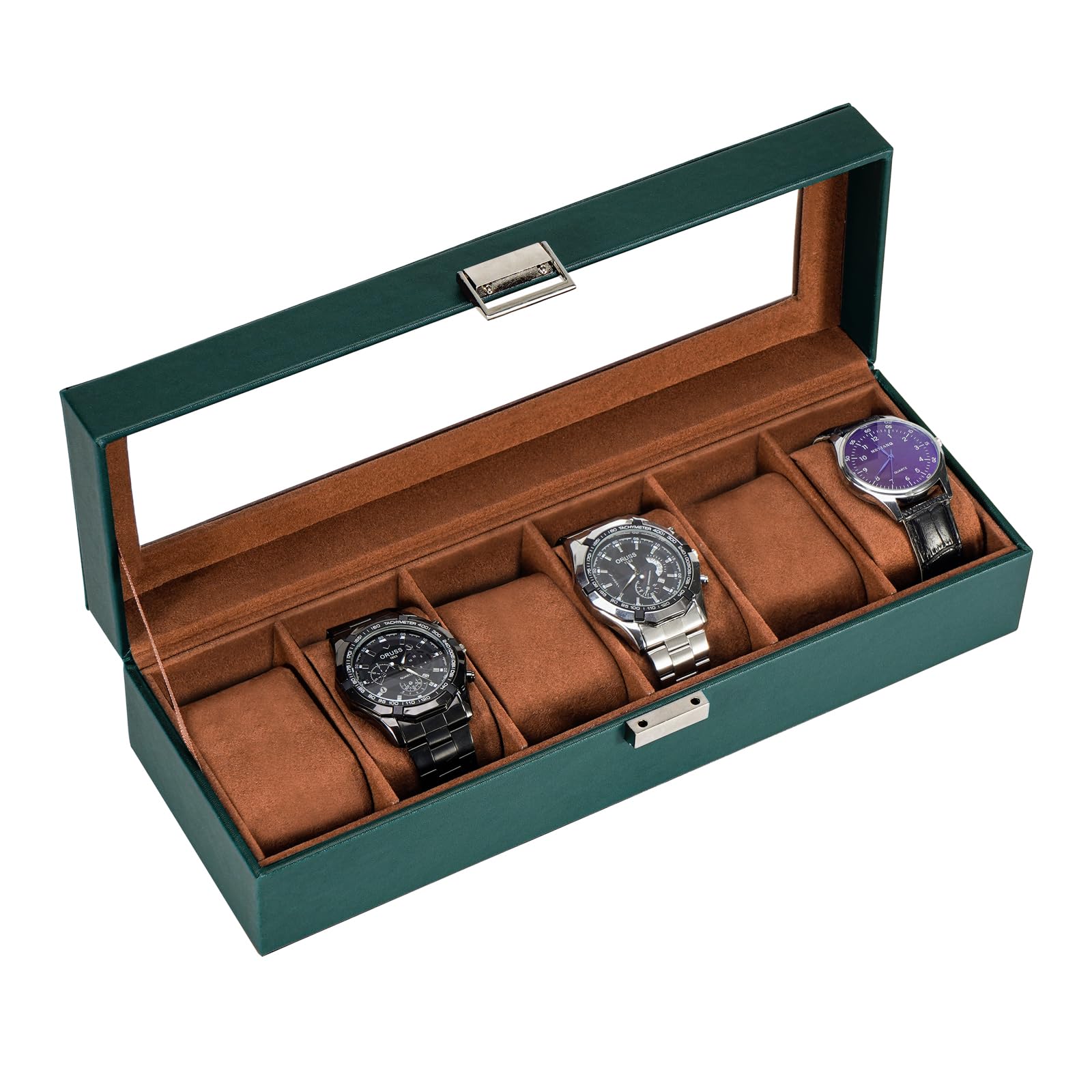 Foto 2 pulgar | Watch Box Procase De 6 Ranuras Para Hombre Con Tapa De Cristal, Color Verde Medianoche - Venta Internacional.