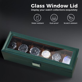 Foto 3 | Watch Box Procase De 6 Ranuras Para Hombre Con Tapa De Cristal, Color Verde Medianoche - Venta Internacional.