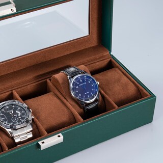 Foto 4 | Watch Box Procase De 6 Ranuras Para Hombre Con Tapa De Cristal, Color Verde Medianoche - Venta Internacional.