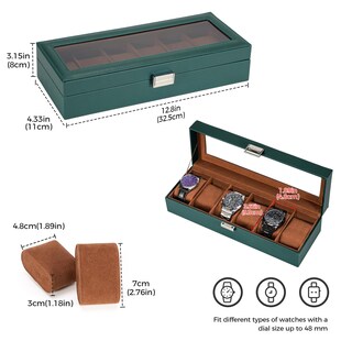 Foto 5 | Watch Box Procase De 6 Ranuras Para Hombre Con Tapa De Cristal, Color Verde Medianoche - Venta Internacional.