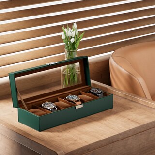 Foto 7 | Watch Box Procase De 6 Ranuras Para Hombre Con Tapa De Cristal, Color Verde Medianoche - Venta Internacional.