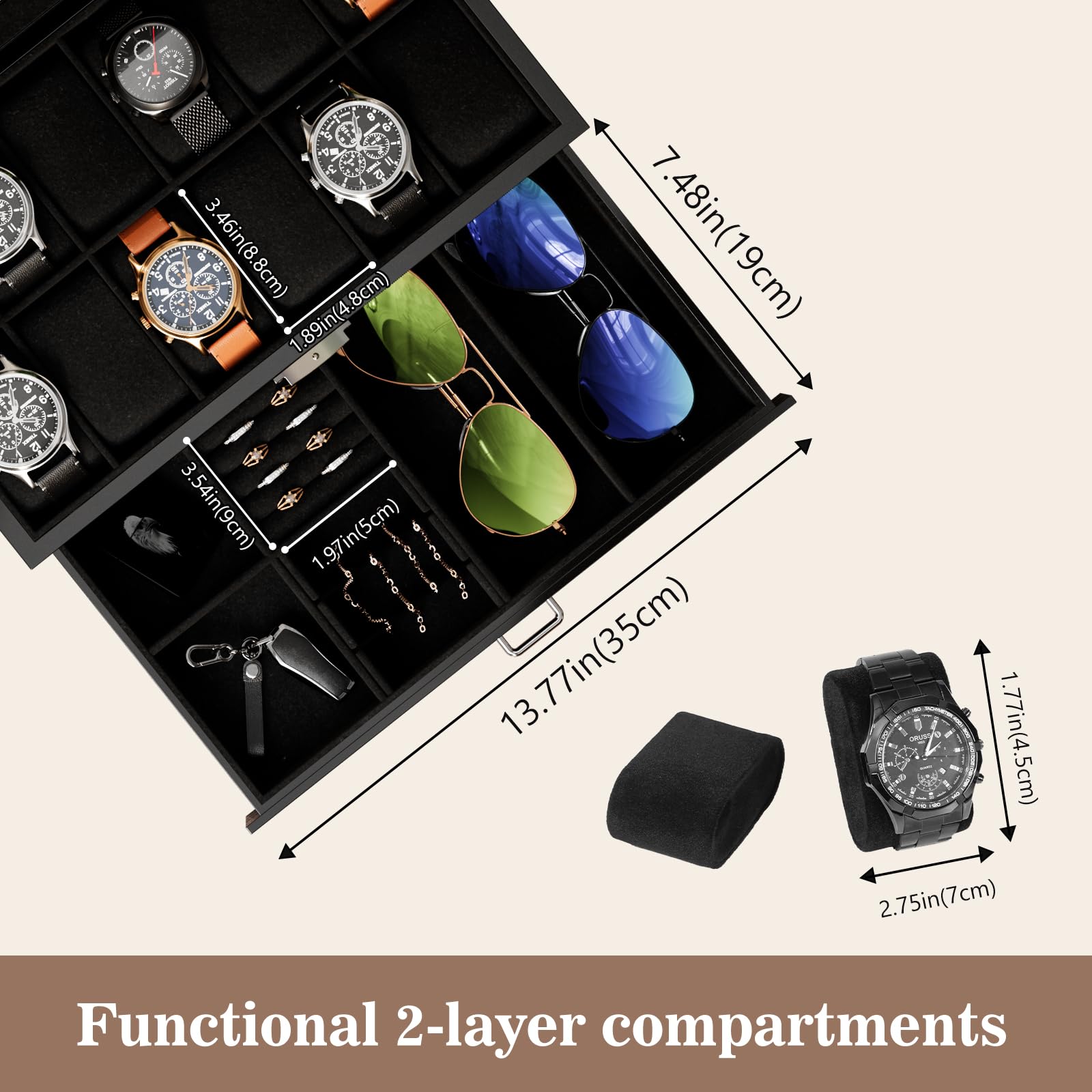 Foto 5 pulgar | Joyero Procase Con 12 Ranuras Para Relojes Y Gafas De Sol Para Hombre - Venta Internacional.