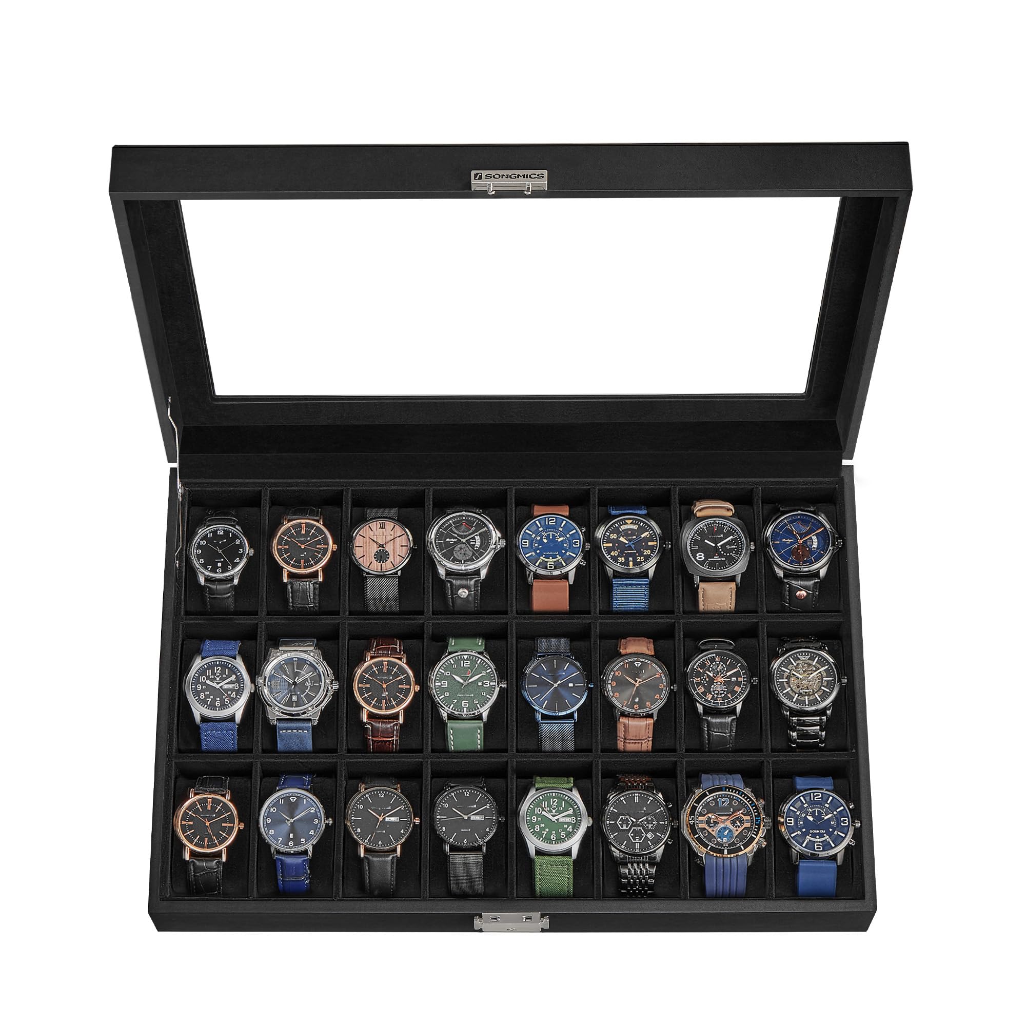 Foto 2 pulgar | Watch Box Songmics Con Cierre De 24 Ranuras Y Tapa De Cristal, Color Negro - Venta Internacional.