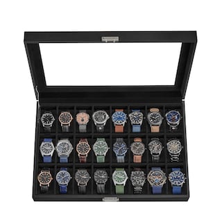 Foto 1 | Watch Box Songmics Con Cierre De 24 Ranuras Y Tapa De Cristal, Color Negro - Venta Internacional.