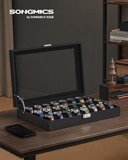 Foto 2 | Watch Box Songmics Con Cierre De 24 Ranuras Y Tapa De Cristal, Color Negro - Venta Internacional.