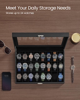 Foto 3 | Watch Box Songmics Con Cierre De 24 Ranuras Y Tapa De Cristal, Color Negro - Venta Internacional.