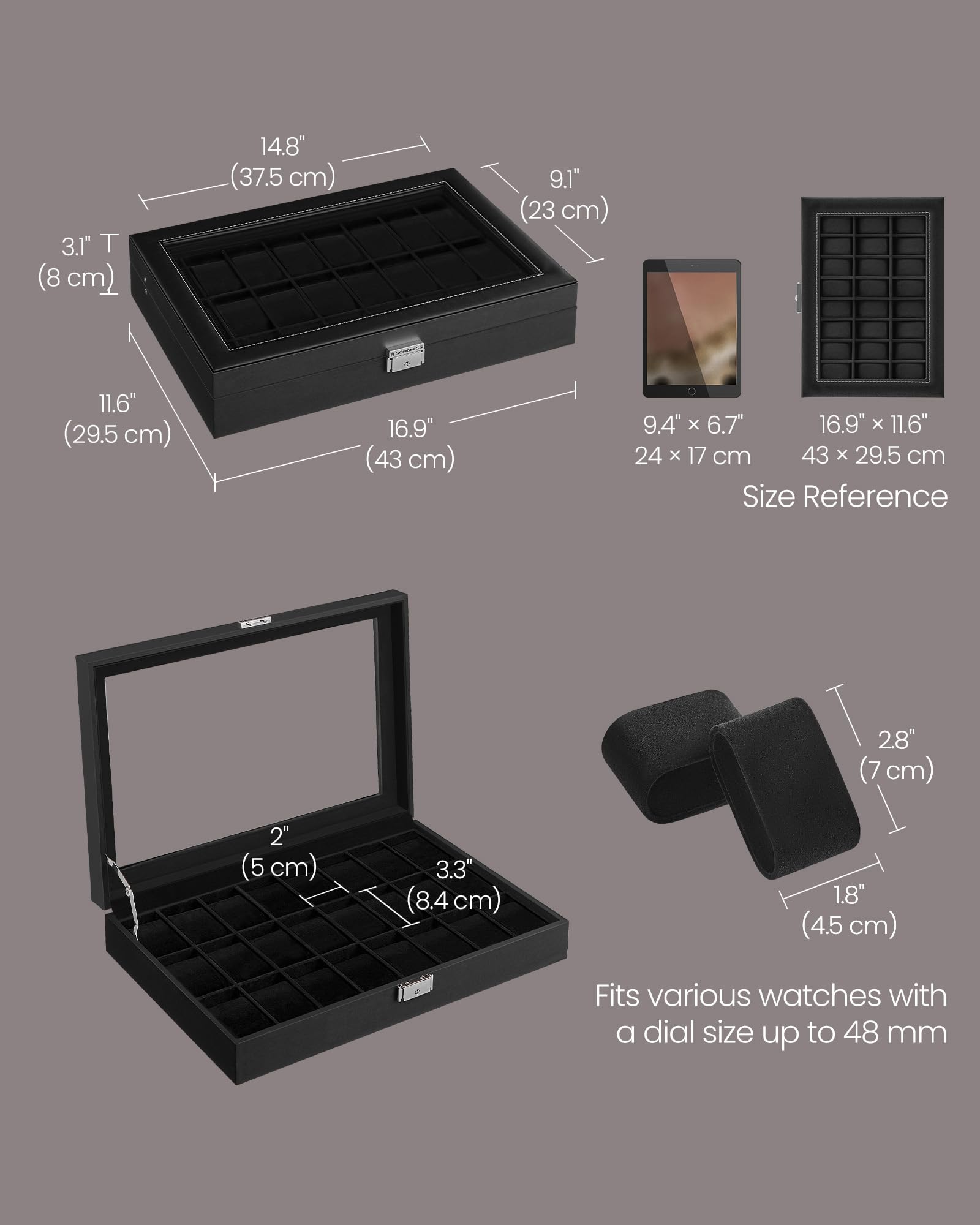 Foto 6 pulgar | Watch Box Songmics Con Cierre De 24 Ranuras Y Tapa De Cristal, Color Negro - Venta Internacional.