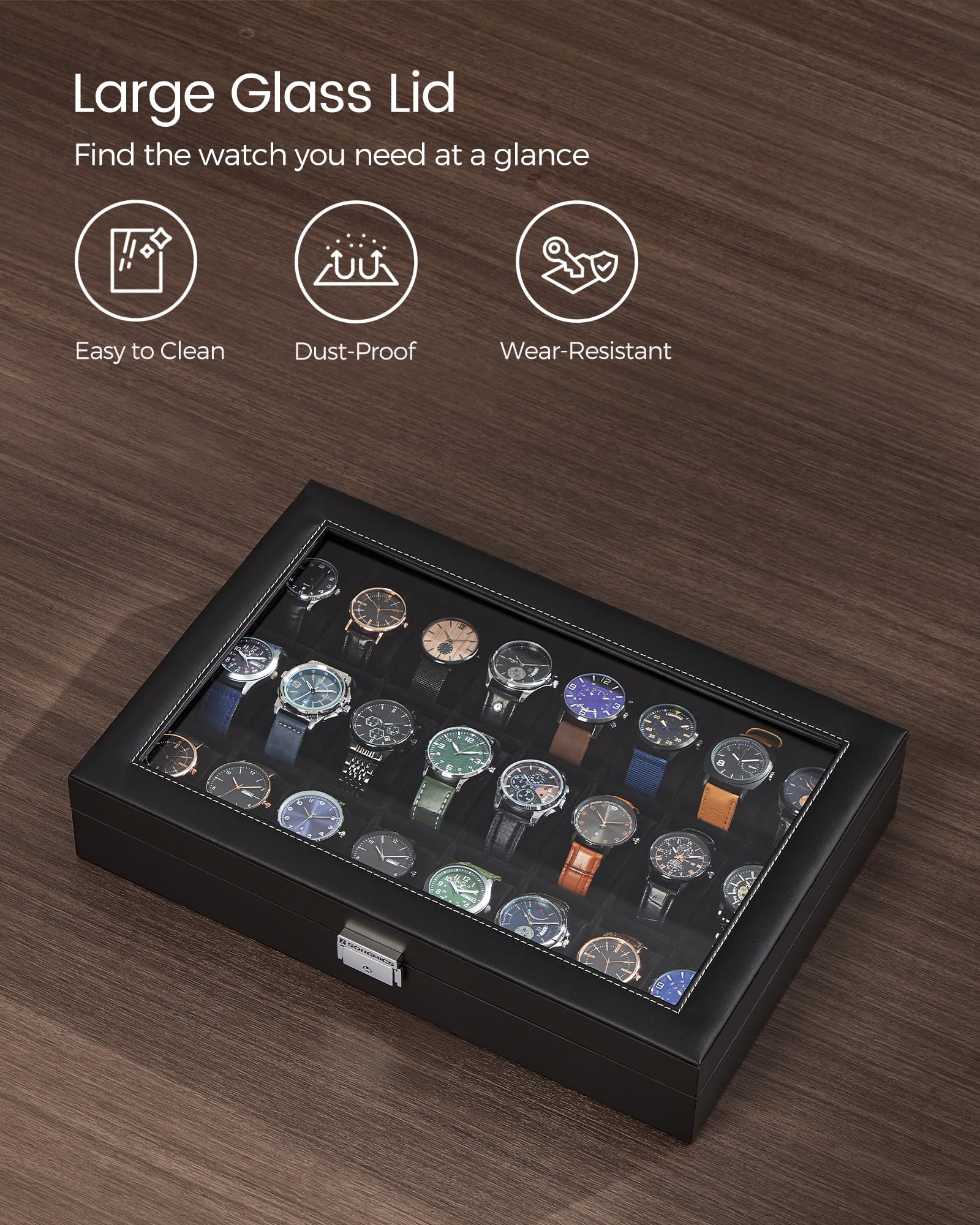 Foto 8 pulgar | Watch Box Songmics Con Cierre De 24 Ranuras Y Tapa De Cristal, Color Negro - Venta Internacional.