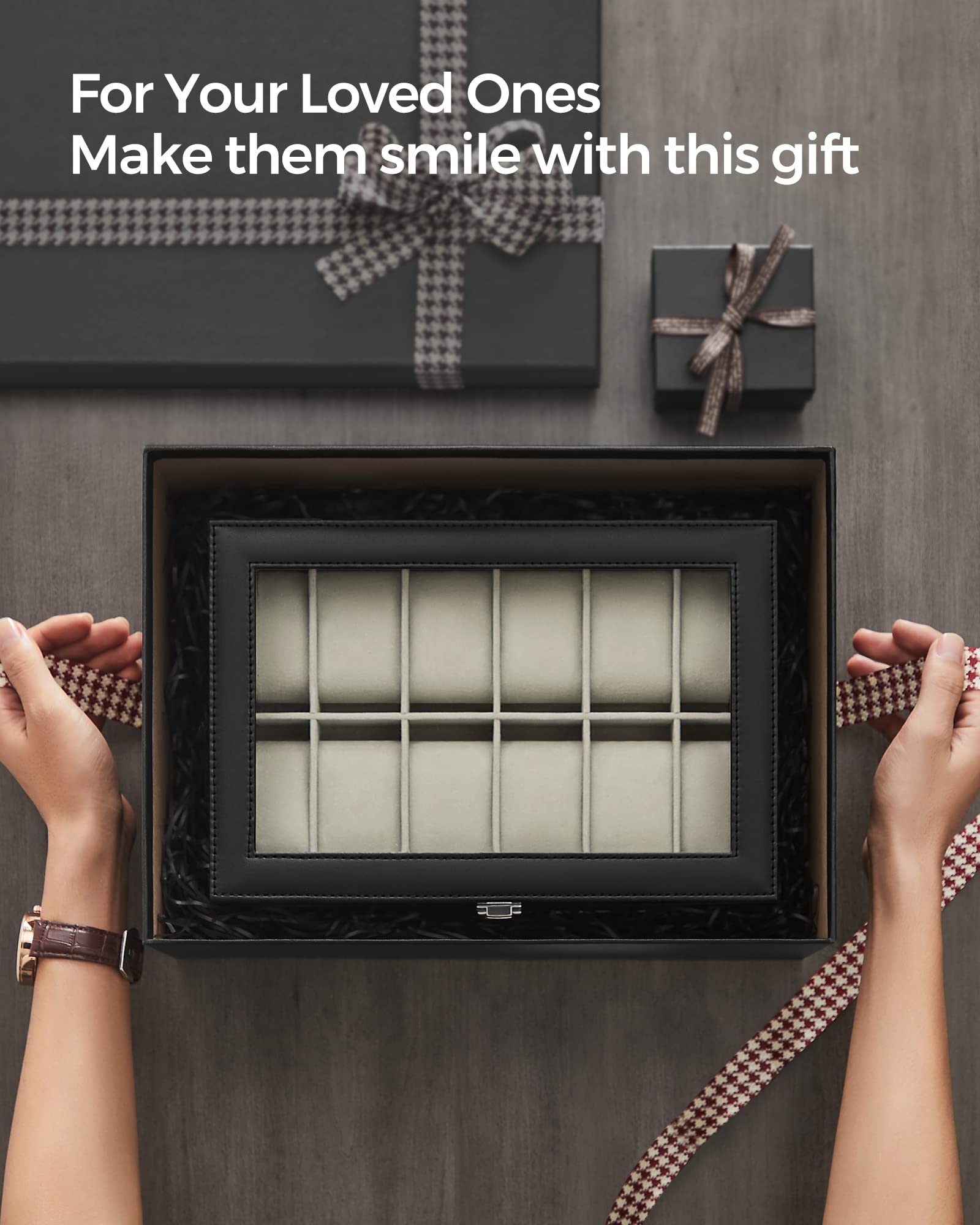 Foto 7 | Watch Box Songmics De 12 Ranuras Con Tapa De Cristal Y Cojines Para Relojes - Venta Internacional.
